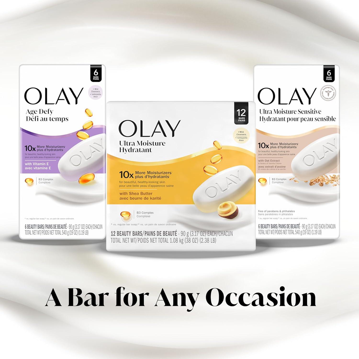 imageOlay Beauty Bar Ultra Moisture10x More Moisturizers Nourishing Conditioners Smooth ampamp Gentle on Skin Vitamin B3 Complex For All Skin Types Shea Butter Scent 317 oz Pack of 12