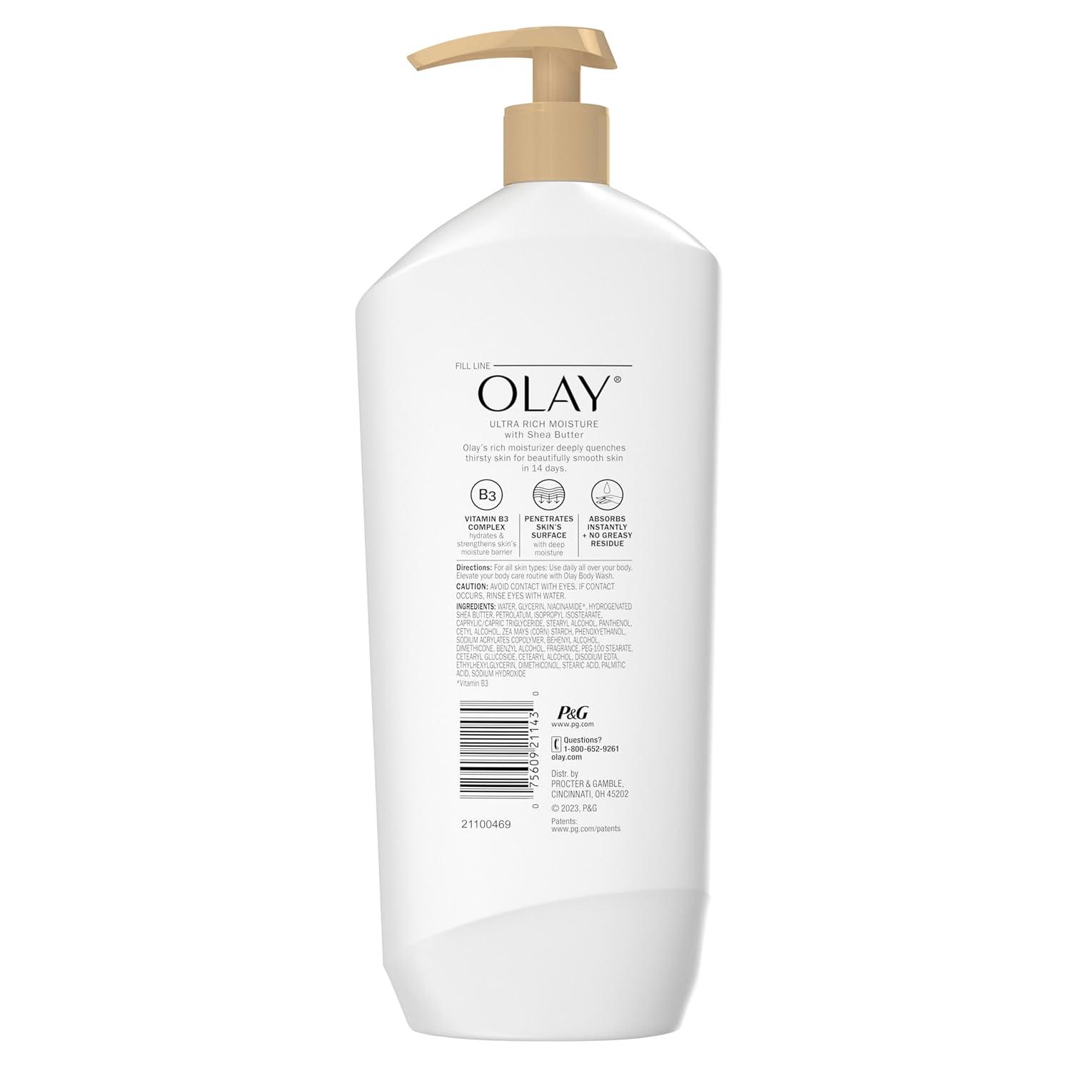 imageOlay Body Lotion for Women Ultra Rich Moisture 24hr Moisturizing ampamp Deep Hydration Absorbs Instantly Penetrating Vitamin B3 Complex For All Skin Types Shea Butter Scent 18 fl ozShea Butter