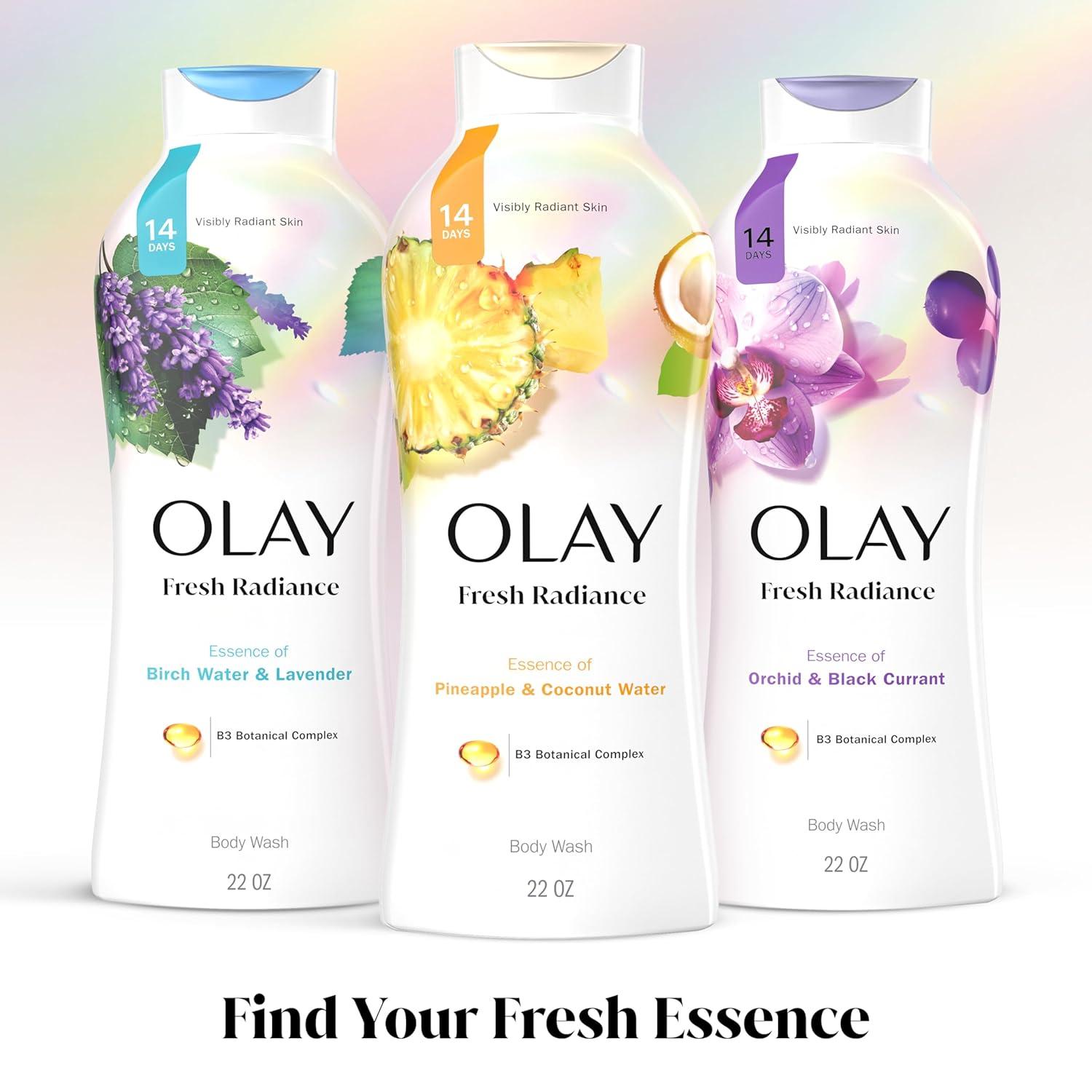 imageOlay Body Wash for Women Fresh Radiance Refreshing ampamp Renewing Made with Plant Based Cleansers B3 Botanical Complex For All Skin Types Orchid ampamp Black Currant Scent 22 fl oz Pack of 4Pineapple  Coconut Water