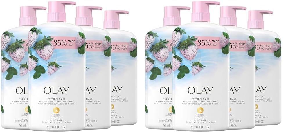 imageOlay Body Wash for Women Fresh Radiance Refreshing ampamp Renewing Made with Plant Based Cleansers B3 Botanical Complex For All Skin Types Orchid ampamp Black Currant Scent 22 fl oz Pack of 4Strawberry  Mint