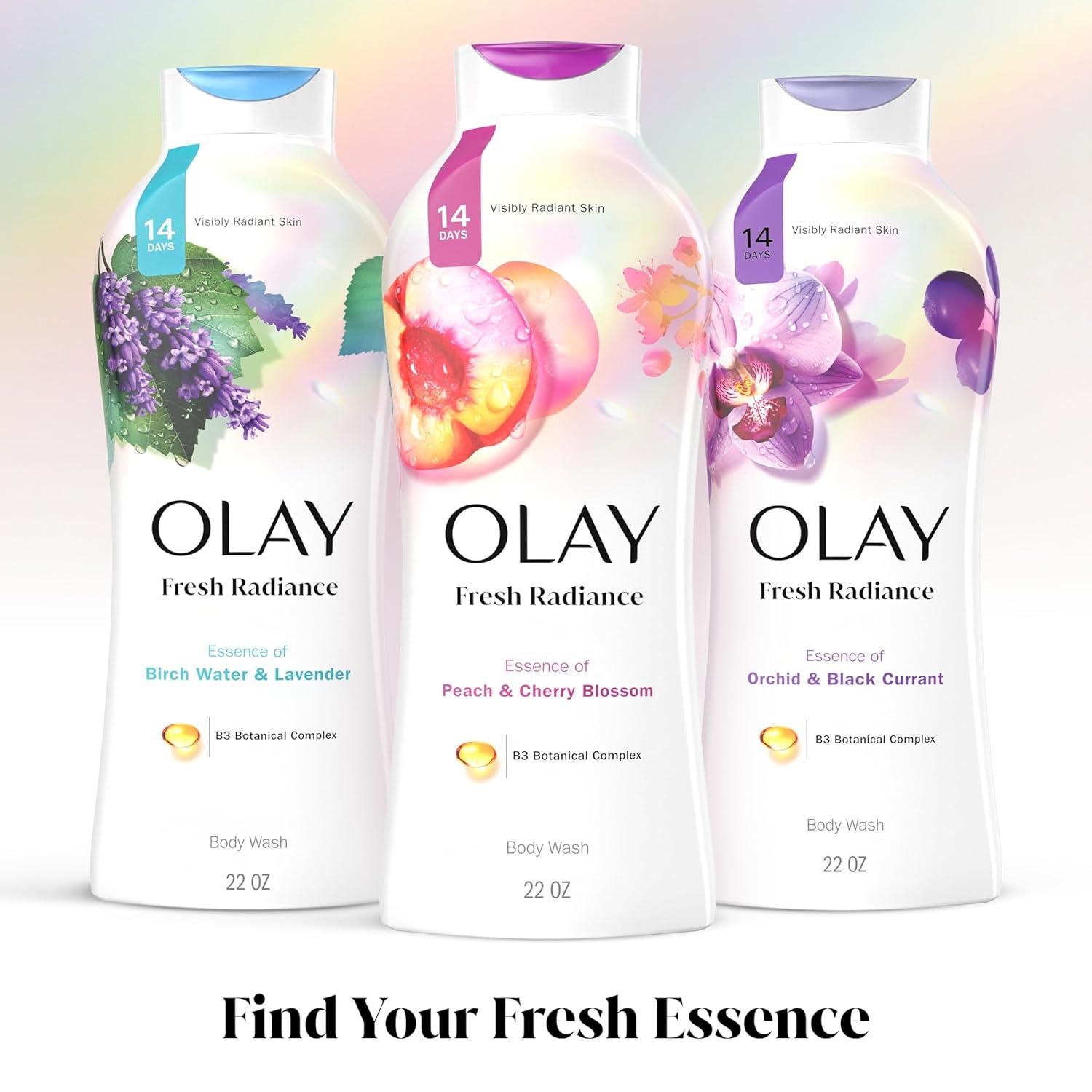 imageOlay Body Wash for Women Fresh Radiance Refreshing ampamp Renewing Made with Plant Based Cleansers B3 Botanical Complex For All Skin Types Orchid ampamp Black Currant Scent 22 fl oz Pack of 4Peach  Cherry Blossom