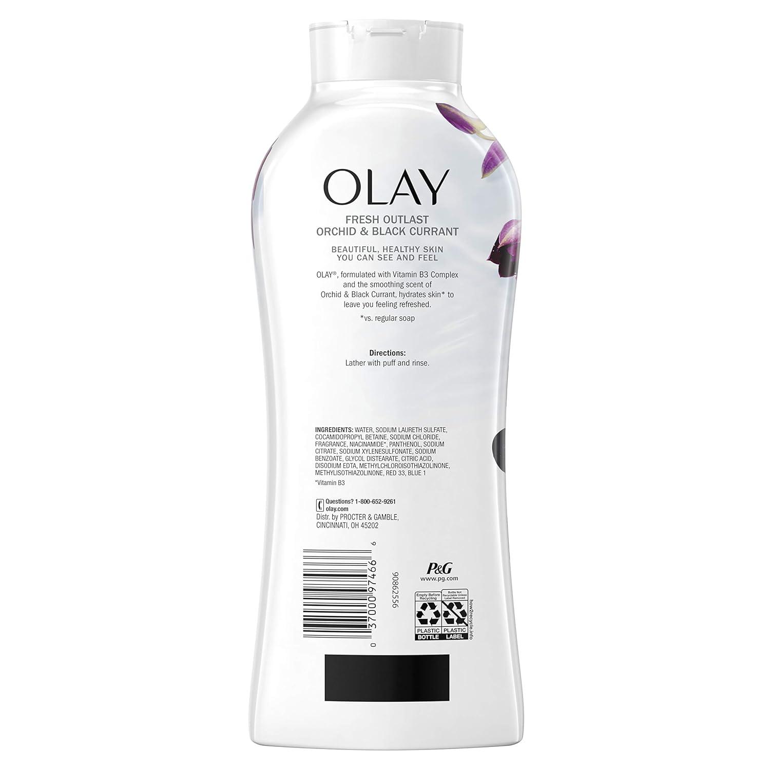imageOlay Body Wash for Women Fresh Radiance Refreshing ampamp Renewing Made with Plant Based Cleansers B3 Botanical Complex For All Skin Types Orchid ampamp Black Currant Scent 22 fl oz Pack of 4Orchid