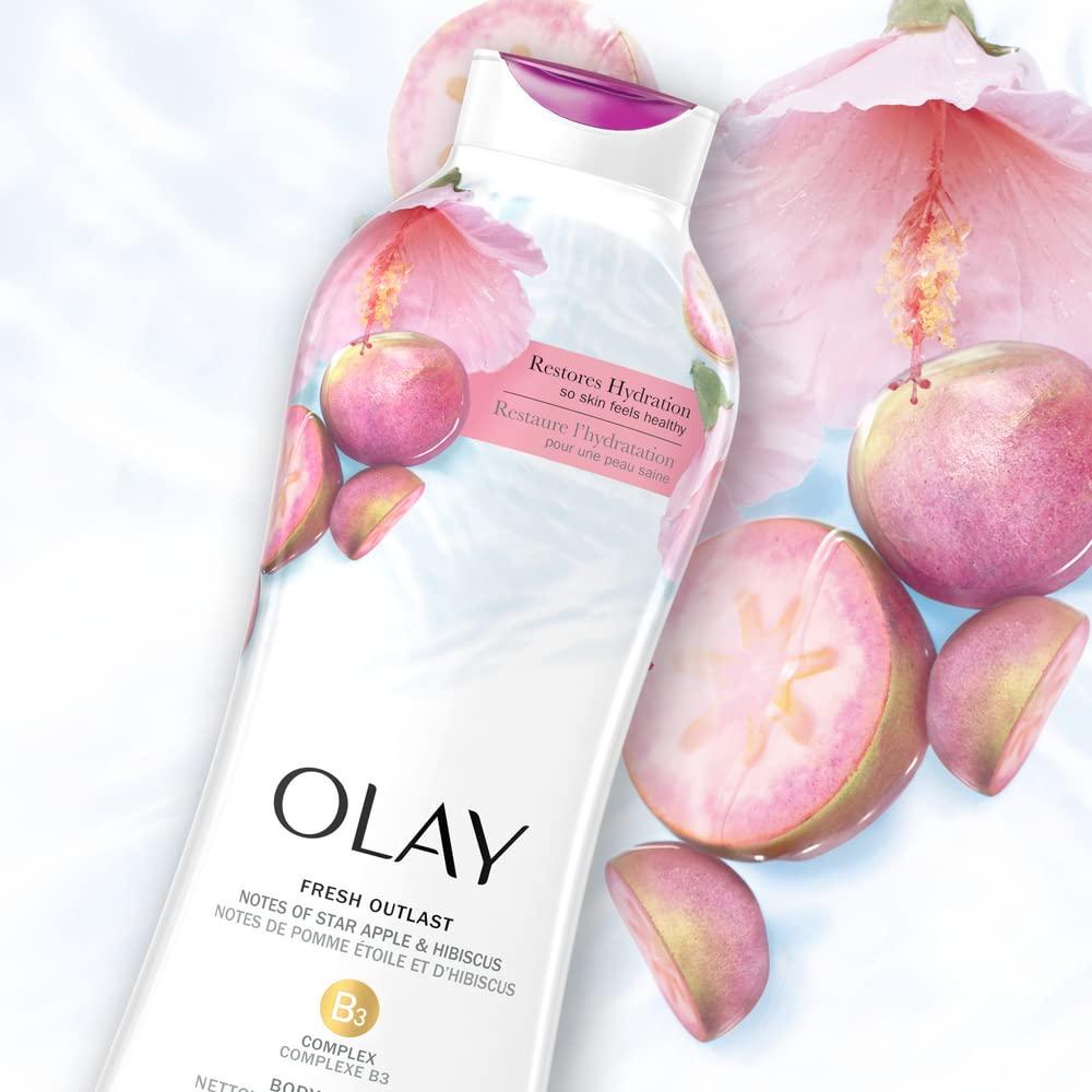 imageOlay Body Wash for Women Fresh Radiance Refreshing ampamp Renewing Made with Plant Based Cleansers B3 Botanical Complex For All Skin Types Orchid ampamp Black Currant Scent 22 fl oz Pack of 4Star Apple  Hibiscus