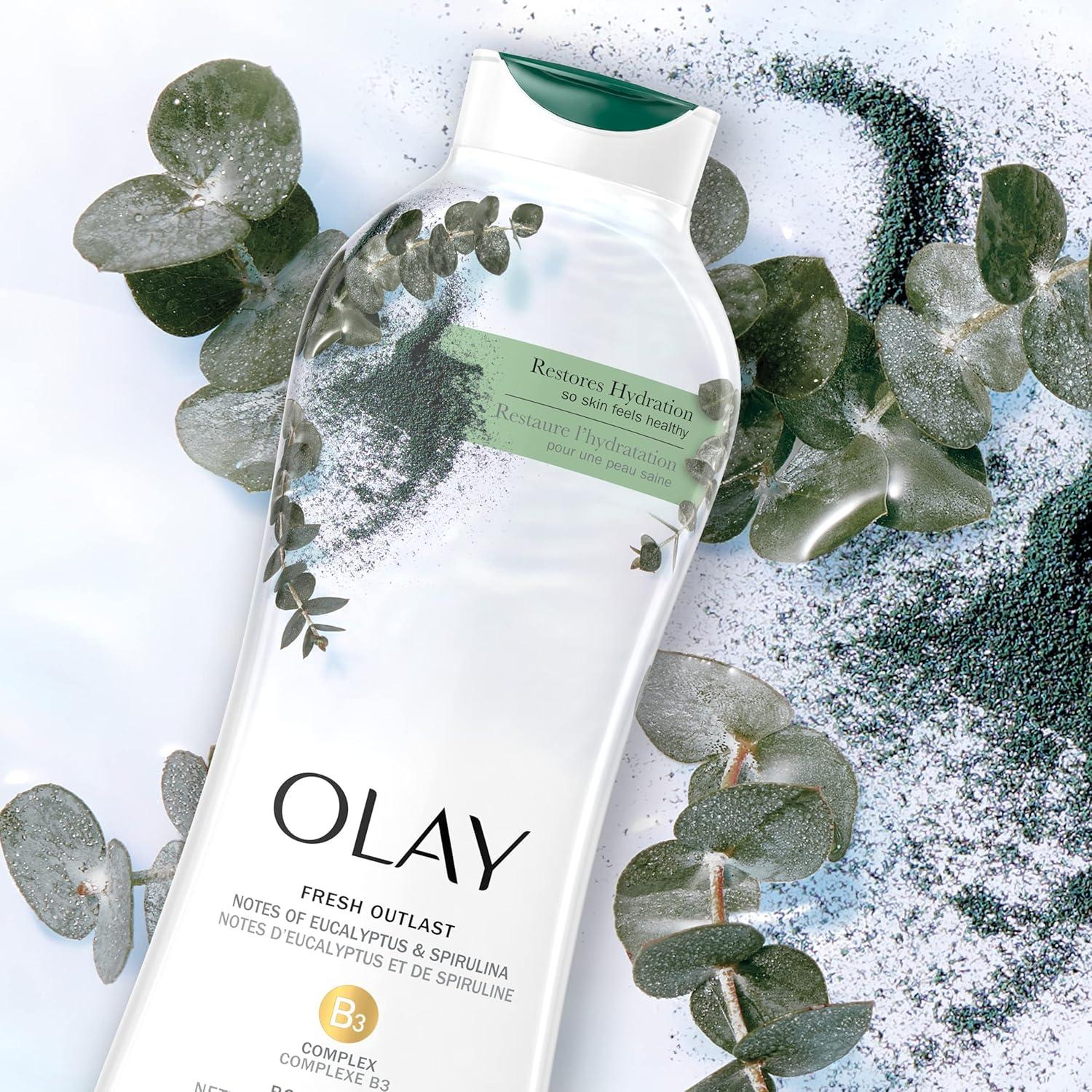 imageOlay Body Wash for Women Fresh Radiance Refreshing ampamp Renewing Made with Plant Based Cleansers B3 Botanical Complex For All Skin Types Orchid ampamp Black Currant Scent 22 fl oz Pack of 4Eucalyptus  Spirulina