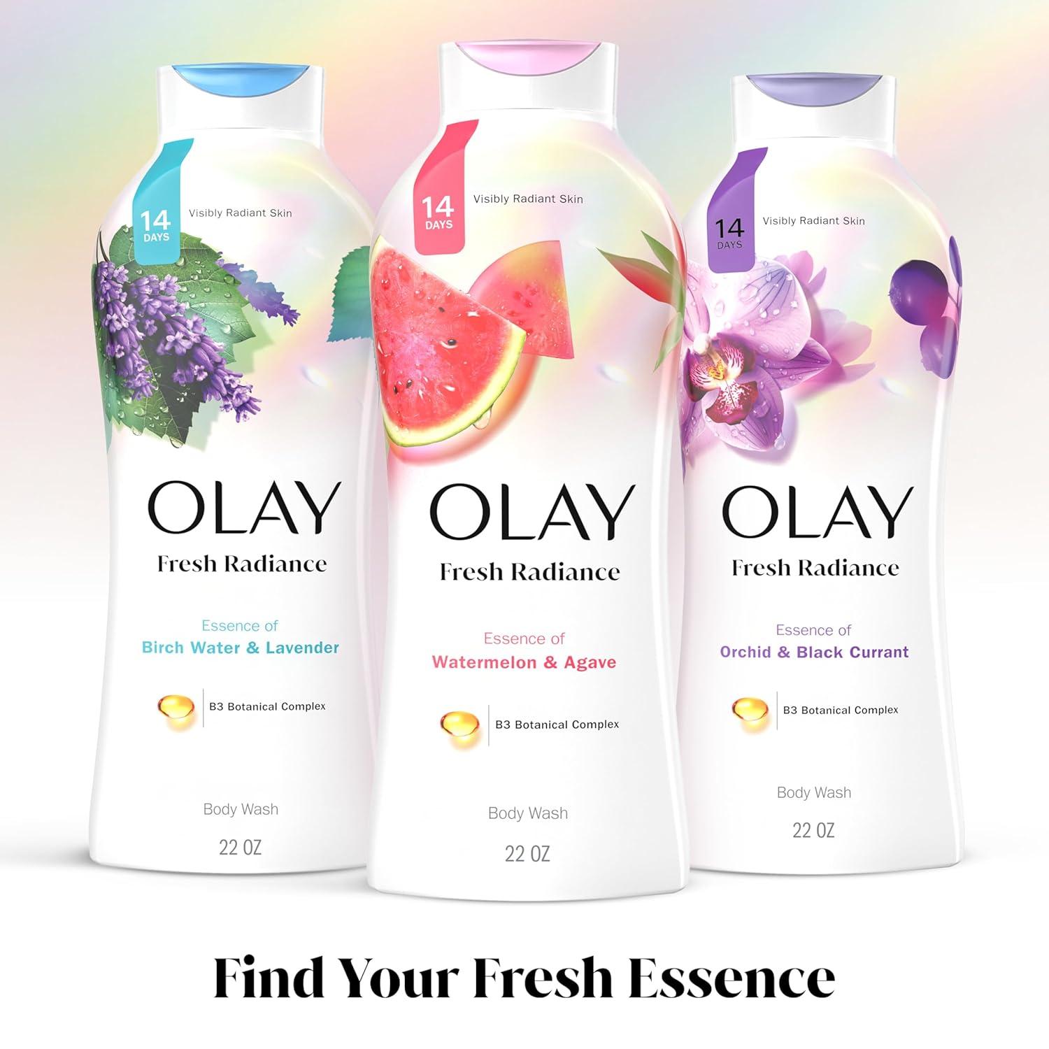 imageOlay Body Wash for Women Fresh Radiance Refreshing ampamp Renewing Made with Plant Based Cleansers B3 Botanical Complex For All Skin Types Orchid ampamp Black Currant Scent 22 fl oz Pack of 4Watermelon  Agave