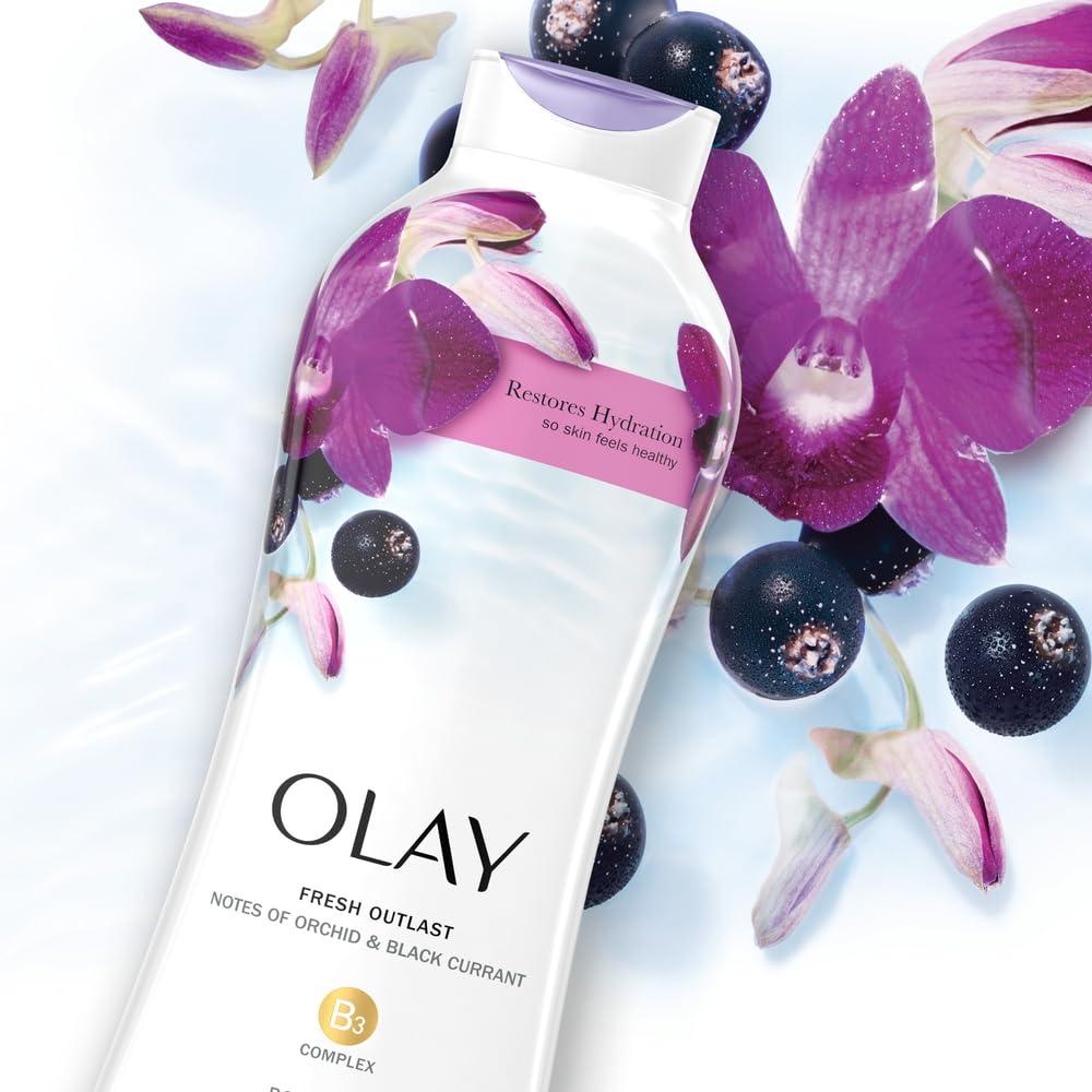 imageOlay Body Wash for Women Fresh Radiance Refreshing ampamp Renewing Made with Plant Based Cleansers B3 Botanical Complex For All Skin Types Orchid ampamp Black Currant Scent 22 fl oz Pack of 4Orchid