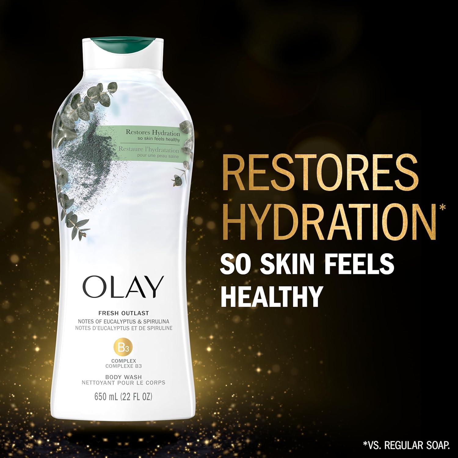 imageOlay Body Wash for Women Fresh Radiance Refreshing ampamp Renewing Made with Plant Based Cleansers B3 Botanical Complex For All Skin Types Orchid ampamp Black Currant Scent 22 fl oz Pack of 4Eucalyptus  Spirulina