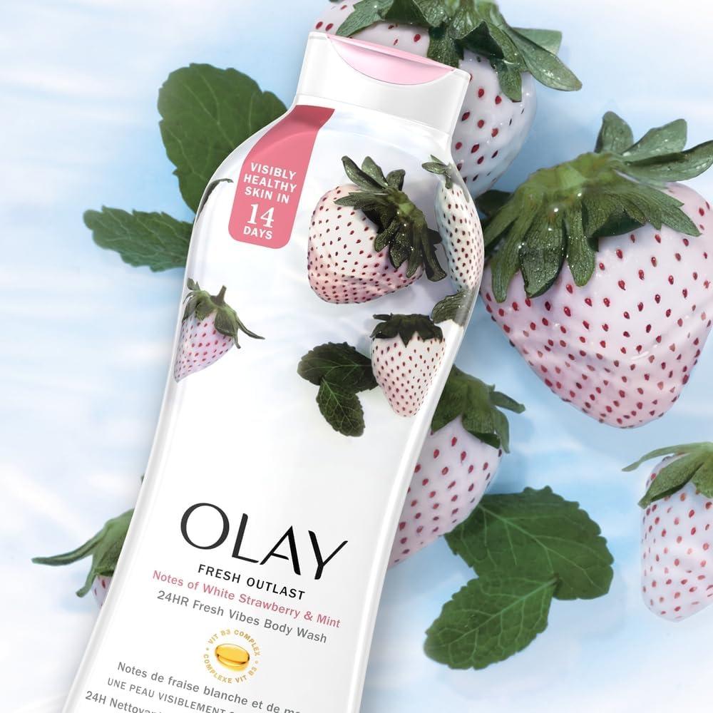 imageOlay Body Wash for Women Fresh Radiance Refreshing ampamp Renewing Made with Plant Based Cleansers B3 Botanical Complex For All Skin Types Strawberry ampamp Mint Scent 30 fl oz Pack of 24White Strawberry  Mint