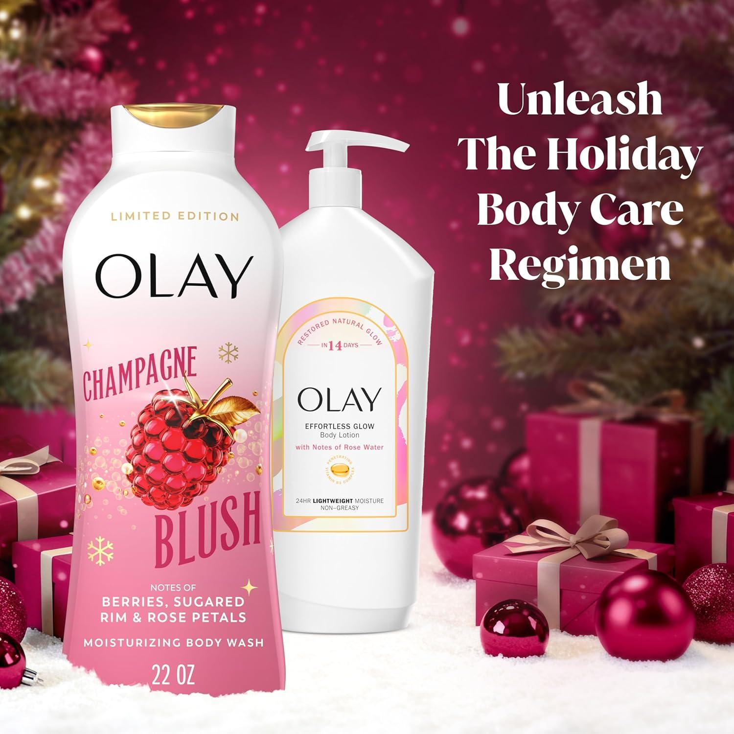 imageOlay Body Wash for Women Hydrating ampamp Moisturizing Holiday Edition With Plant Based Cleansers B3 Complex For All Skin Types Fireside Fir with Fresh Spruce ampamp Sandalwood Scent 22 fl ozChampagne Blush with Berries  Sugared Rim  Rose Petals