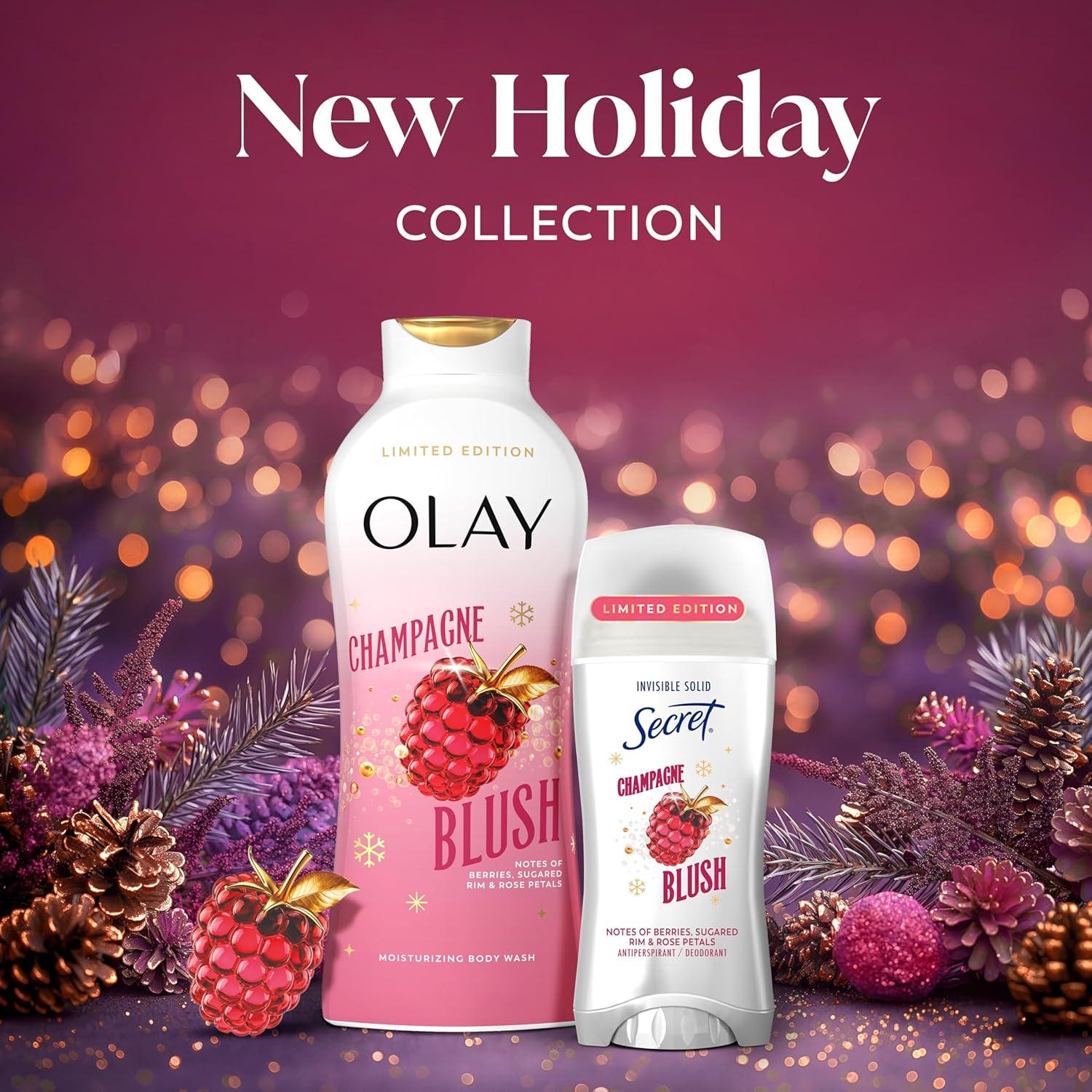 imageOlay Body Wash for Women Hydrating ampamp Moisturizing Holiday Edition With Plant Based Cleansers B3 Complex For All Skin Types Fireside Fir with Fresh Spruce ampamp Sandalwood Scent 22 fl ozChampagne Blush with Berries  Sugared Rim  Rose Petals