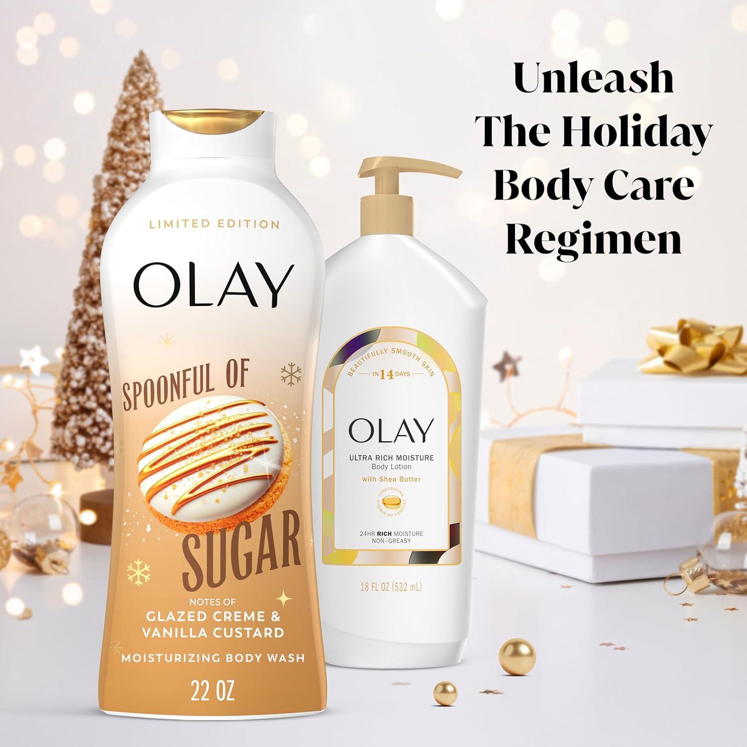 imageOlay Body Wash for Women Hydrating ampamp Moisturizing Holiday Edition With Plant Based Cleansers B3 Complex For All Skin Types Fireside Fir with Fresh Spruce ampamp Sandalwood Scent 22 fl ozSpoonful of Sugar with Glazed Crme  Vanilla Custard