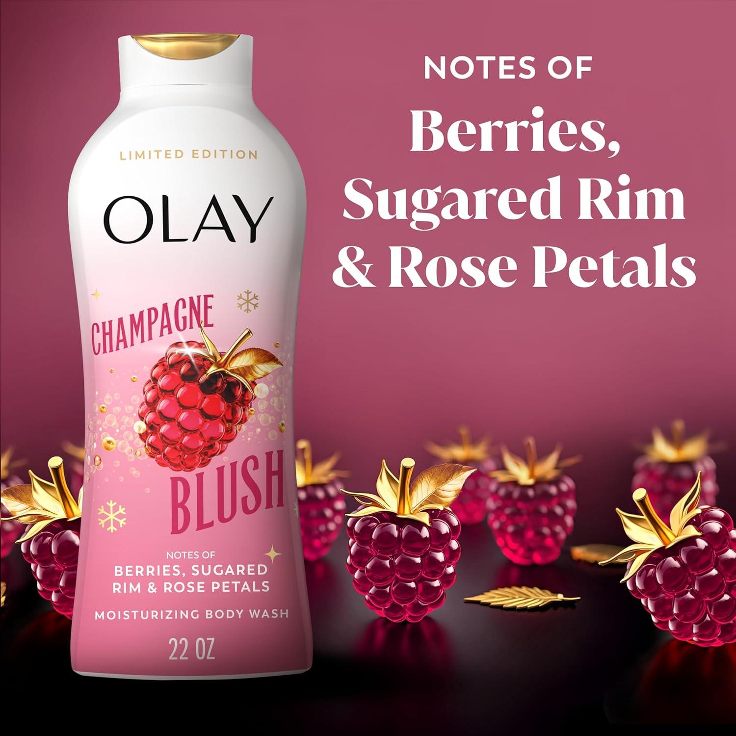 imageOlay Body Wash for Women Hydrating ampamp Moisturizing Holiday Edition With Plant Based Cleansers B3 Complex For All Skin Types Fireside Fir with Fresh Spruce ampamp Sandalwood Scent 22 fl ozChampagne Blush with Berries  Sugared Rim  Rose Petals