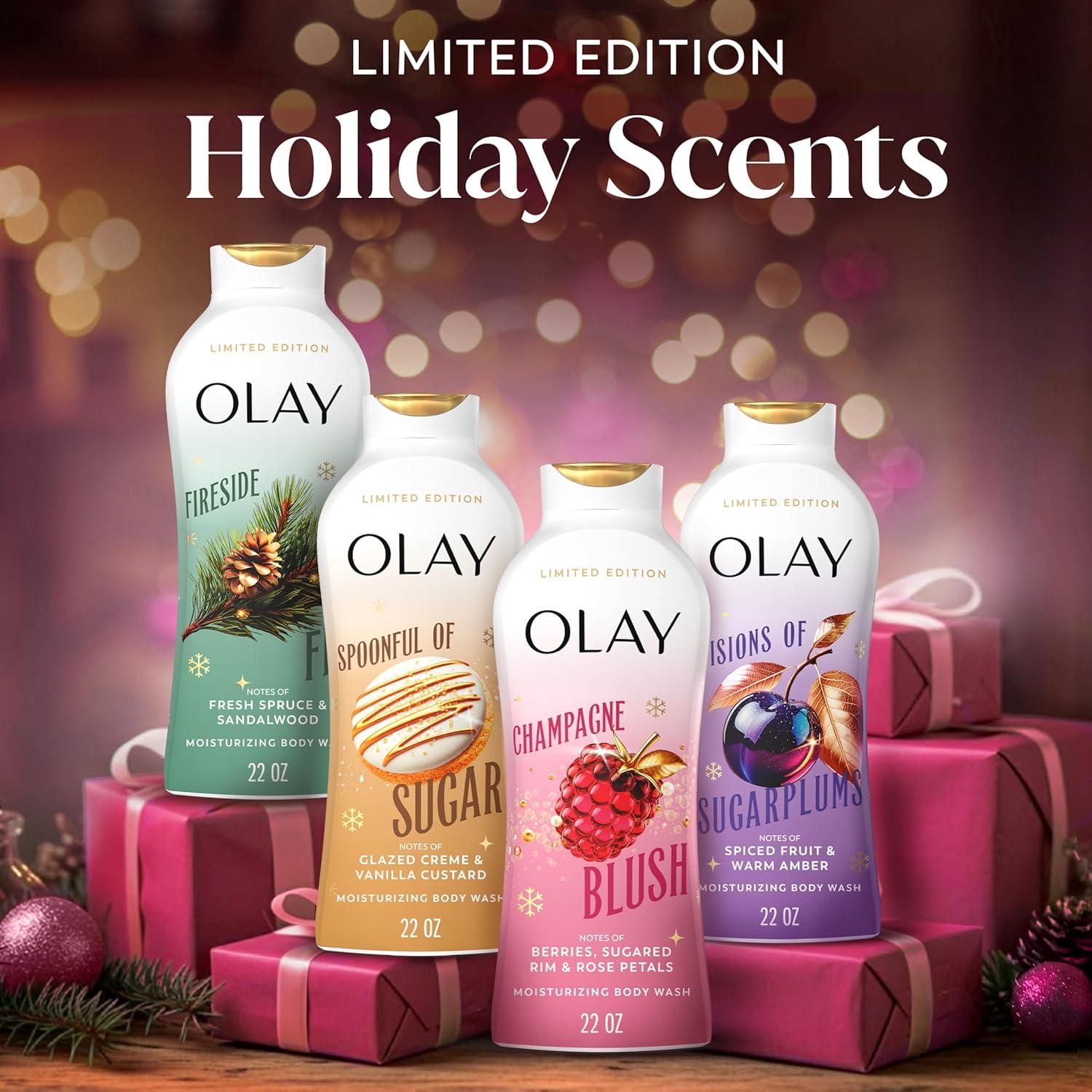 imageOlay Body Wash for Women Hydrating ampamp Moisturizing Holiday Edition With Plant Based Cleansers B3 Complex For All Skin Types Fireside Fir with Fresh Spruce ampamp Sandalwood Scent 22 fl ozChampagne Blush with Berries  Sugared Rim  Rose Petals