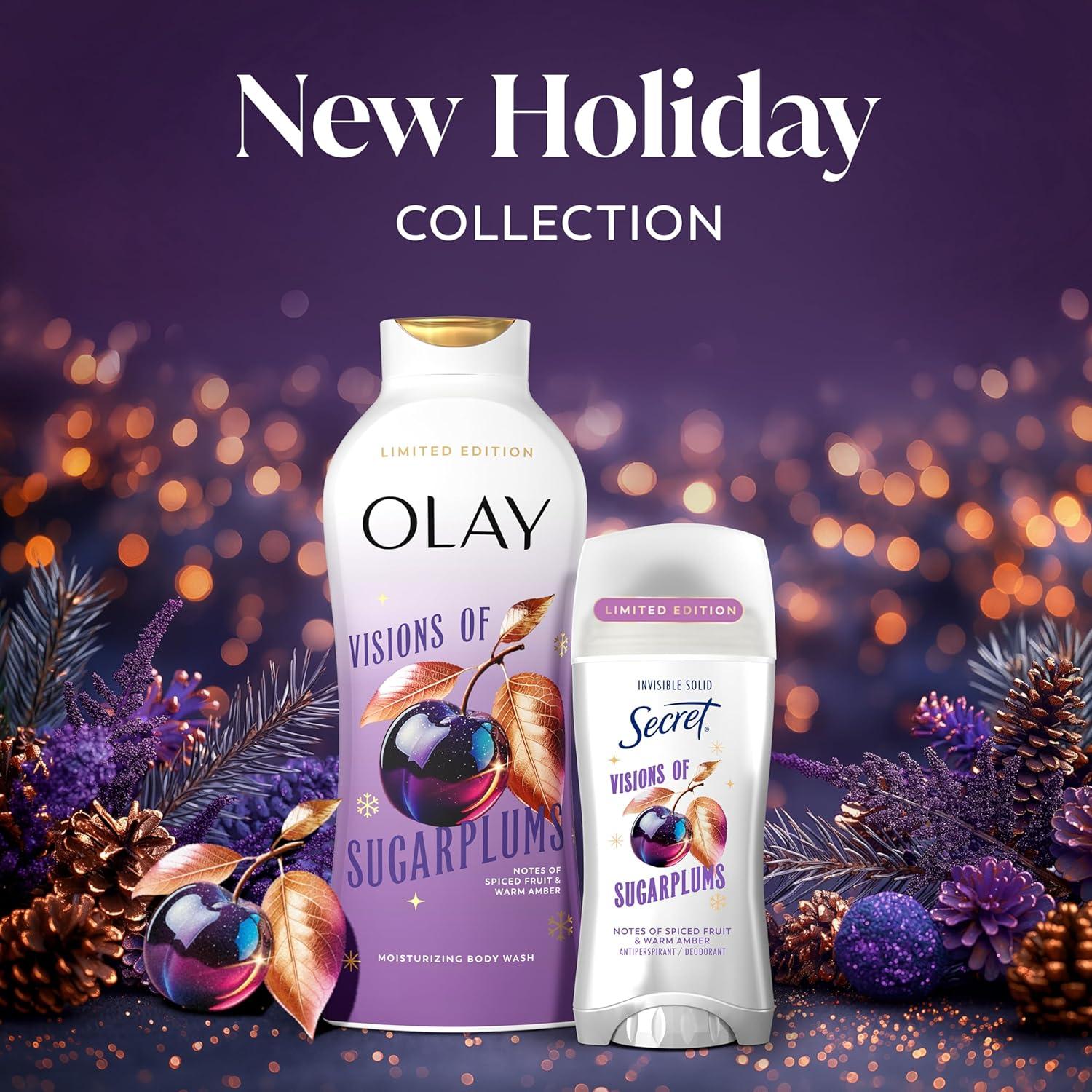 imageOlay Body Wash for Women Hydrating ampamp Moisturizing Holiday Edition With Plant Based Cleansers B3 Complex For All Skin Types Fireside Fir with Fresh Spruce ampamp Sandalwood Scent 22 fl ozVisions of Sugarplums with Spiced Fruit  Warm Amber