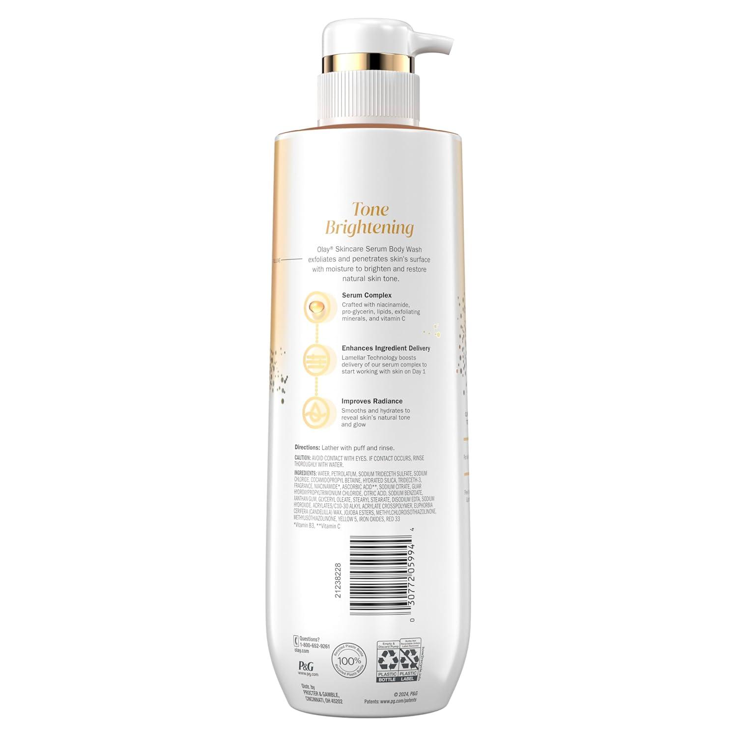 imageOlay Body Wash for Women Regenerist Smoothing Niacinamide Serum Complex Renews Moisture Free of Parabens ampamp Phthalates Vitamin B3 Lameller Technology For All Skin Types 20 fl oz Pack of 4Tone Brightening