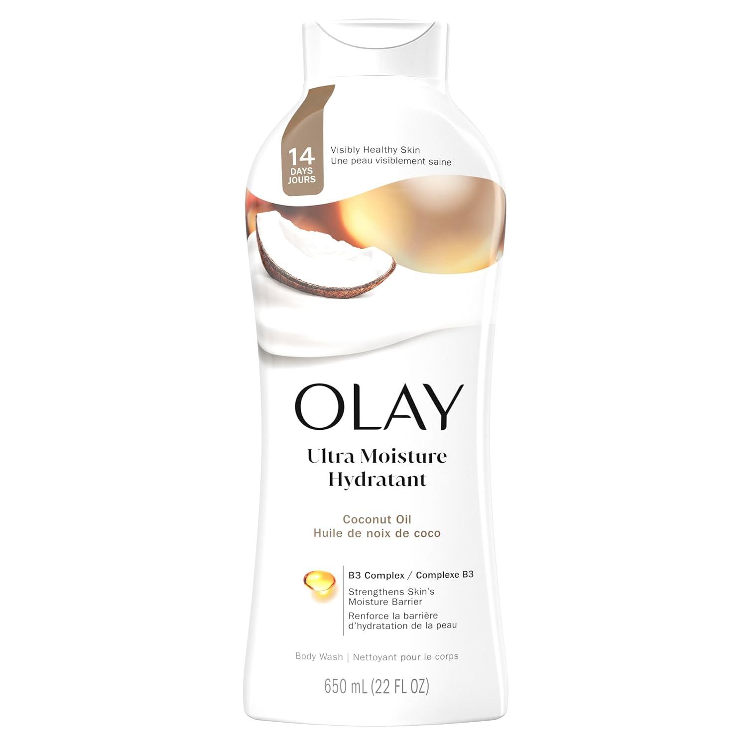 imageOlay Body Wash for Women Ultra Moisture 24hr Moisturizing Hydrating ampamp Refreshing B3 Vitamin Complex Free of Parabens ampamp Phthalates For All Skin Types Coconut Oil Scent 22 fl oz Pack of 4Coconut Oil