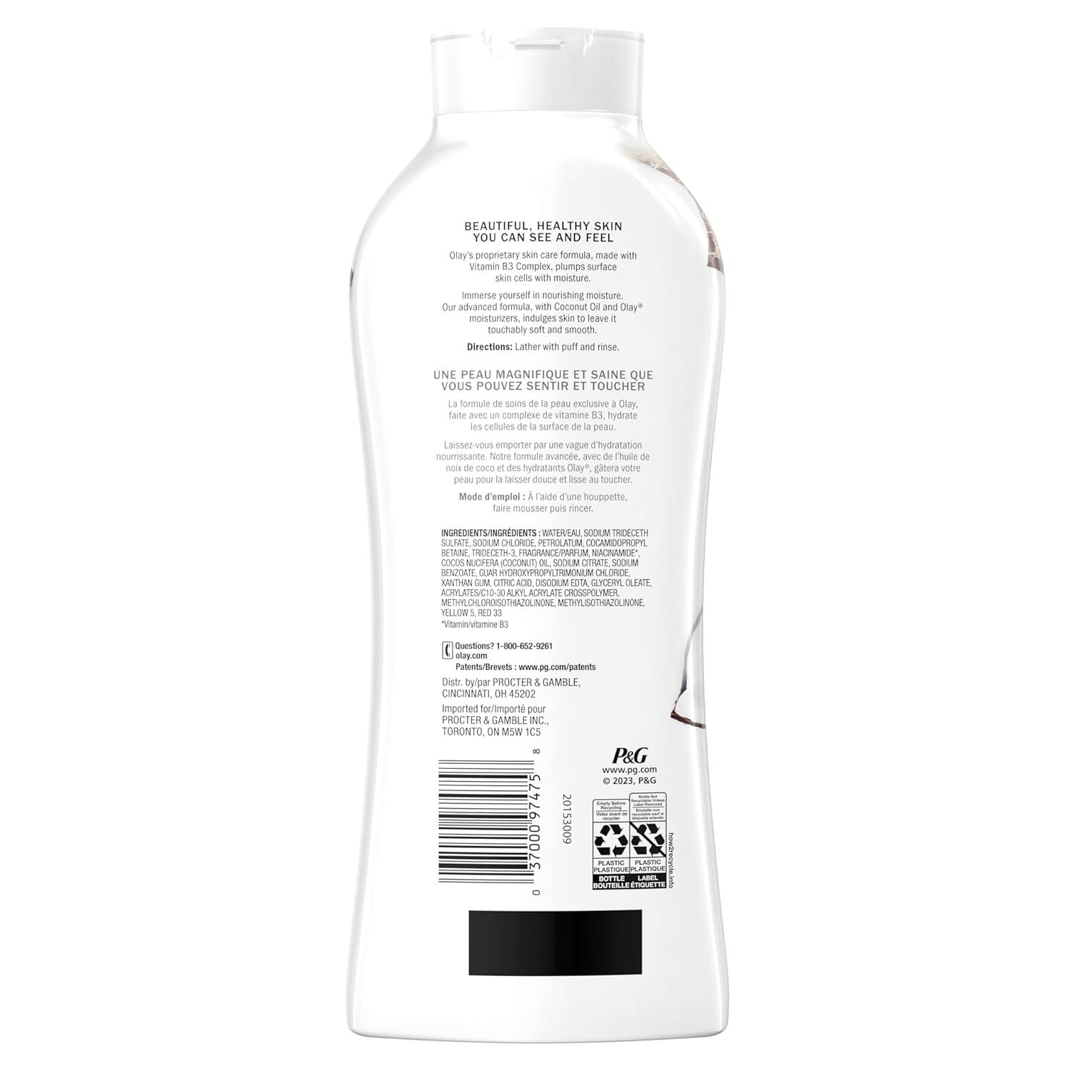 imageOlay Body Wash for Women Ultra Moisture 24hr Moisturizing Hydrating ampamp Refreshing B3 Vitamin Complex Free of Parabens ampamp Phthalates For All Skin Types Coconut Oil Scent 22 fl oz Pack of 4Coconut Oil
