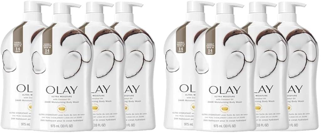 imageOlay Body Wash for Women Ultra Moisture 24hr Moisturizing Hydrating ampamp Refreshing B3 Vitamin Complex Free of Parabens ampamp Phthalates For All Skin Types Coconut Oil Scent 33 fl oz Pack of 4Coconut