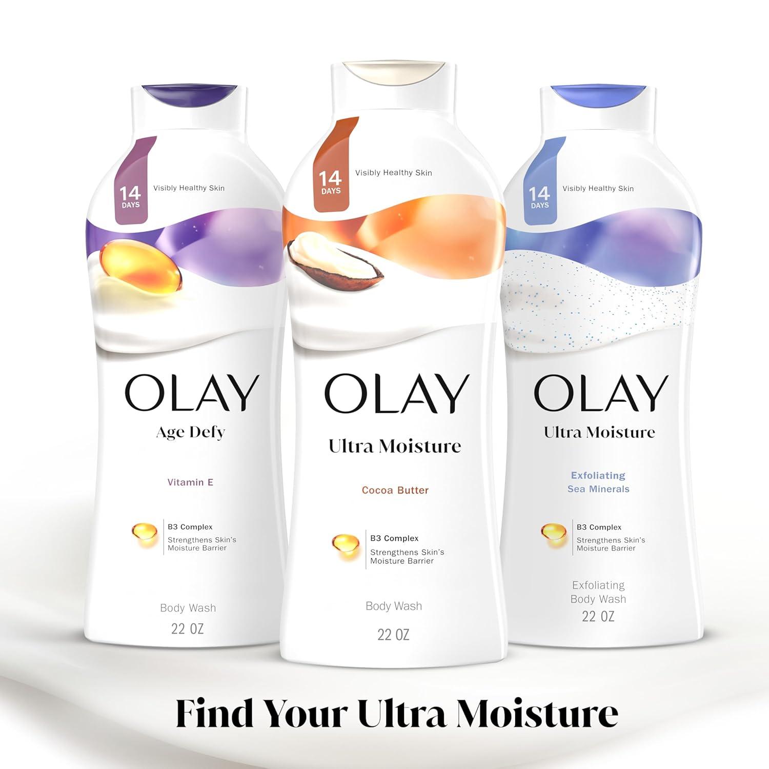 imageOlay Body Wash for Women Ultra Moisture 24hr Moisturizing Hydrating ampamp Refreshing B3 Vitamin Complex Free of Parabens ampamp Phthalates For All Skin Types Coconut Oil Scent 22 fl oz Pack of 4Cocoa Butter