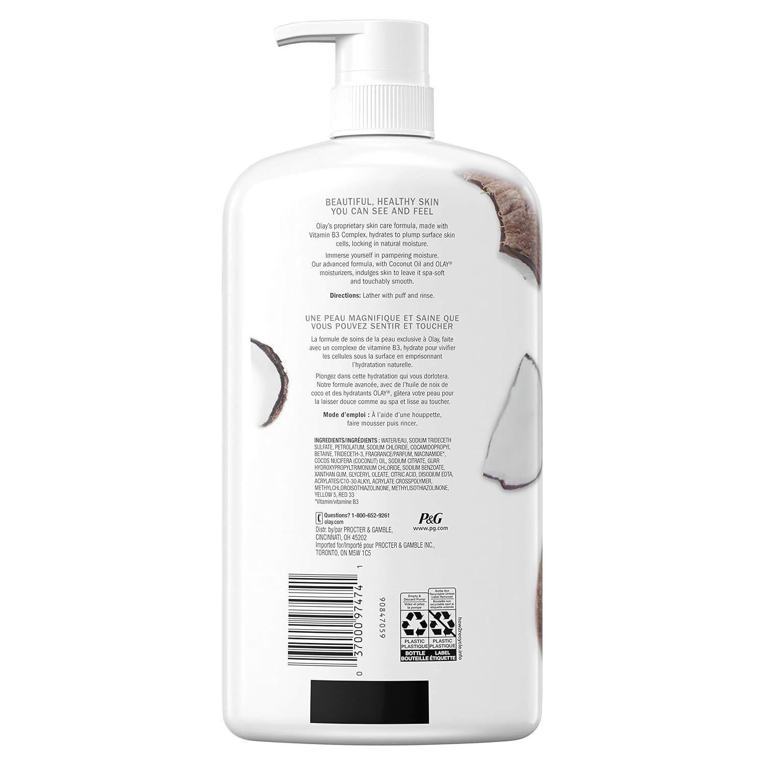 imageOlay Body Wash for Women Ultra Moisture 24hr Moisturizing Hydrating ampamp Refreshing B3 Vitamin Complex Free of Parabens ampamp Phthalates For All Skin Types Coconut Oil Scent 33 fl oz Pack of 4Coconut