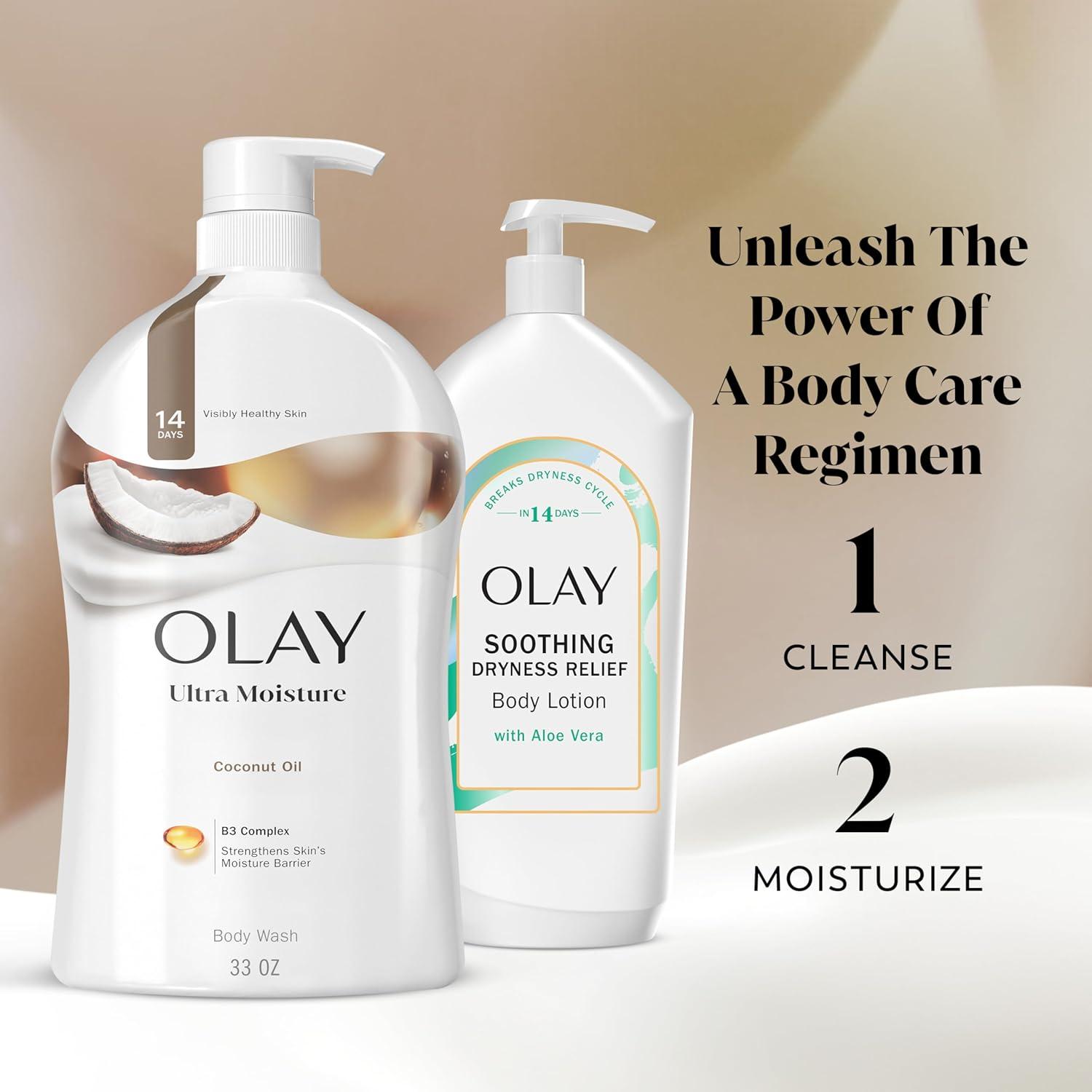 imageOlay Body Wash for Women Ultra Moisture 24hr Moisturizing Hydrating ampamp Refreshing B3 Vitamin Complex Free of Parabens ampamp Phthalates For All Skin Types Coconut Oil Scent 33 fl oz Pack of 4Coconut Oil