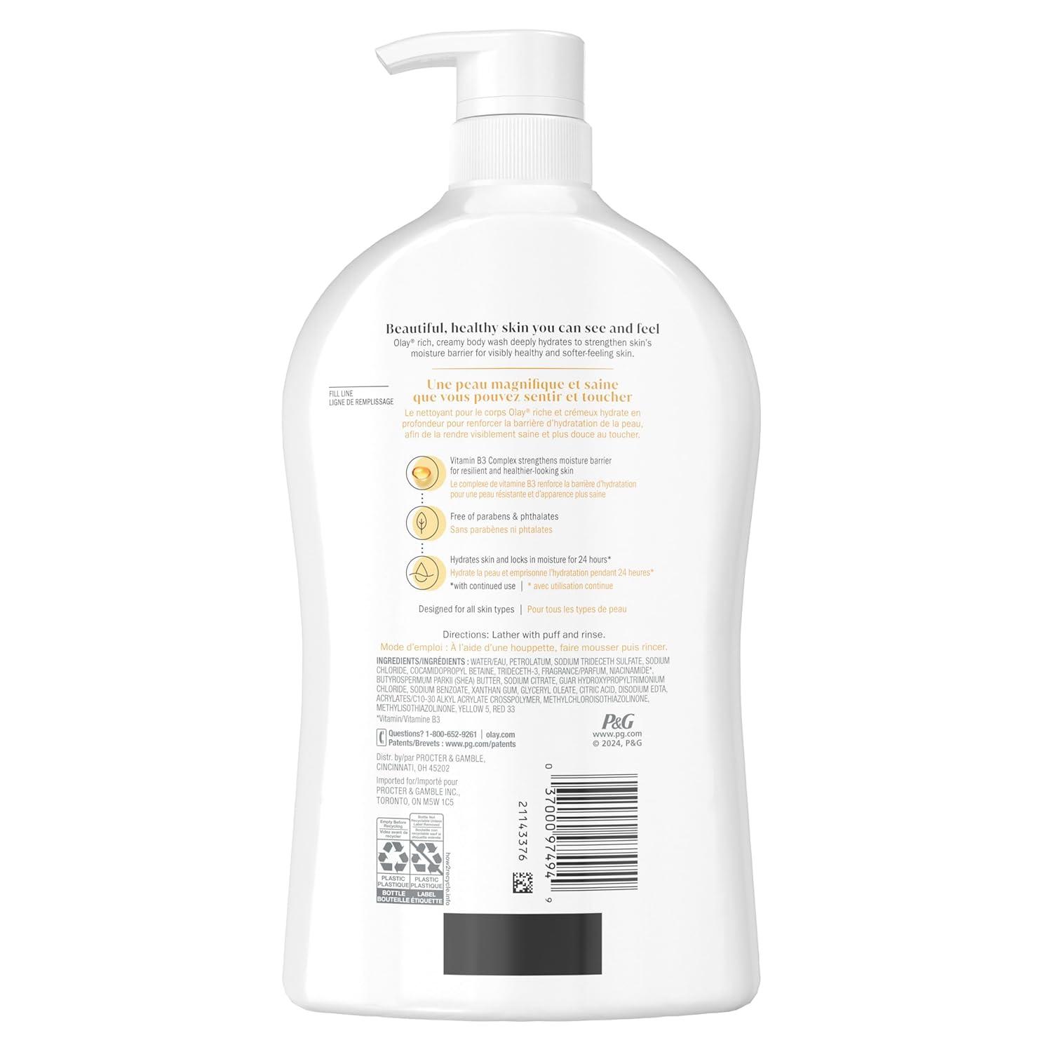 imageOlay Body Wash for Women Ultra Moisture 24hr Moisturizing Hydrating ampamp Refreshing B3 Vitamin Complex Free of Parabens ampamp Phthalates For All Skin Types Shea Butter Scent 33 fl oz