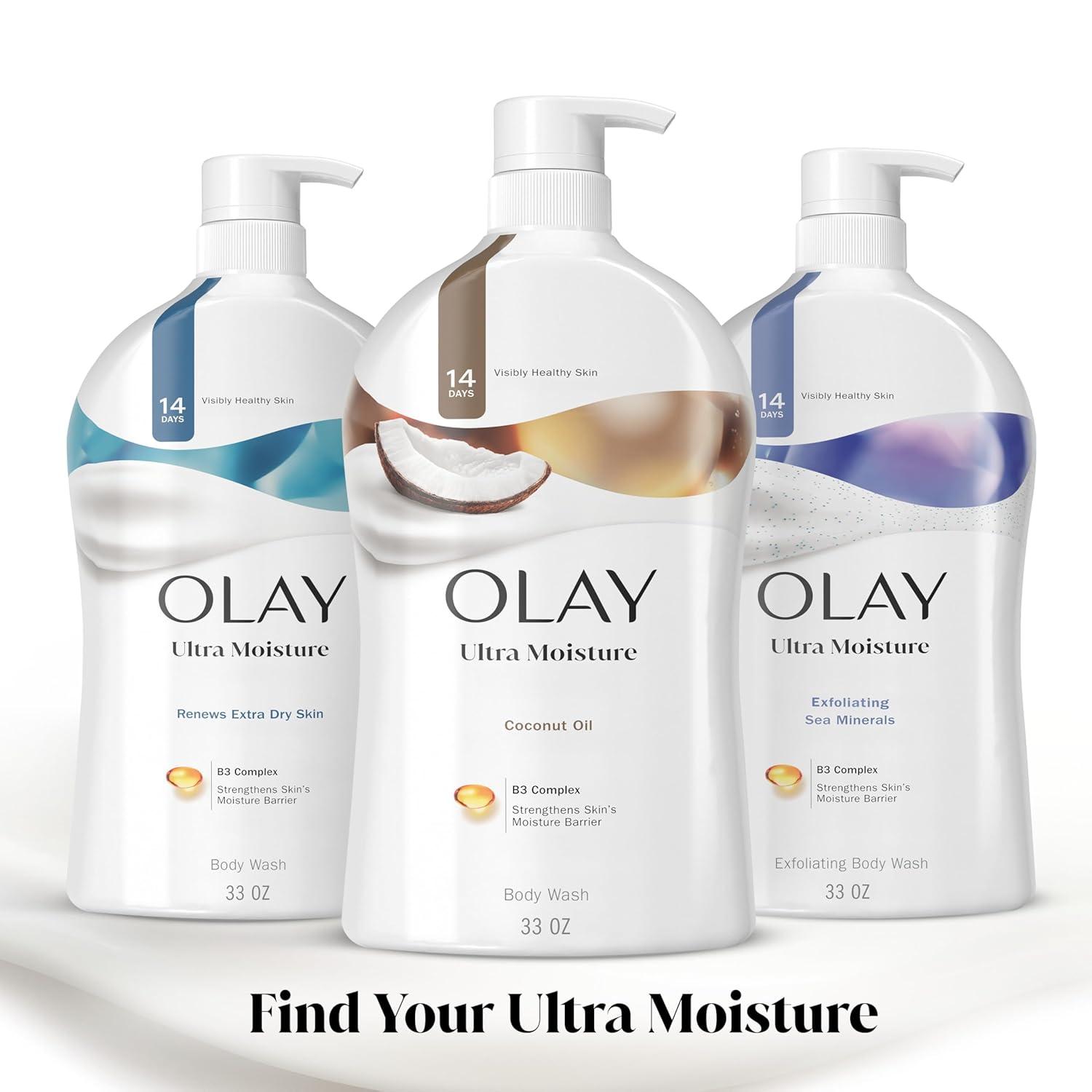 imageOlay Body Wash for Women Ultra Moisture 24hr Moisturizing Hydrating ampamp Refreshing B3 Vitamin Complex Free of Parabens ampamp Phthalates For All Skin Types Coconut Oil Scent 33 fl oz Pack of 4Coconut Oil