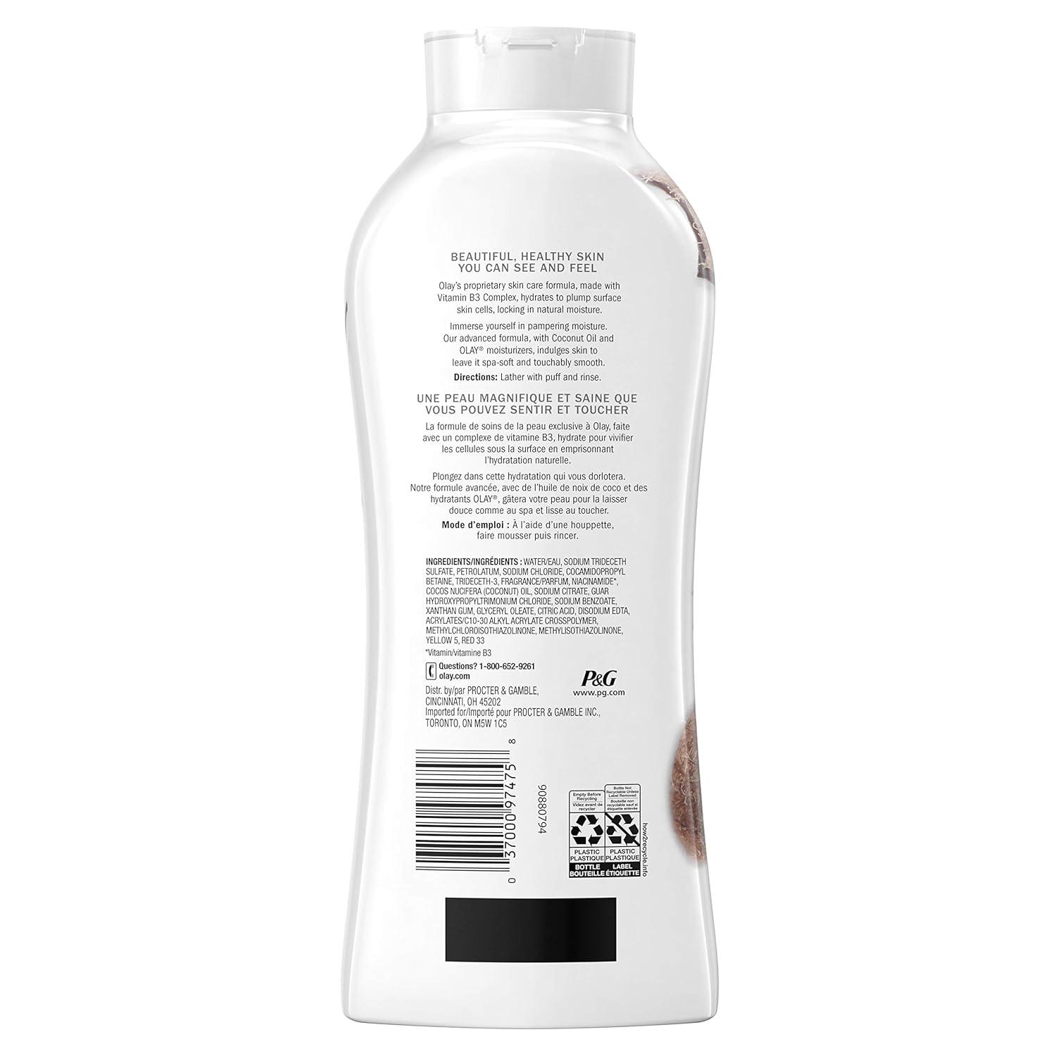 imageOlay Body Wash for Women Ultra Moisture 24hr Moisturizing Hydrating ampamp Refreshing B3 Vitamin Complex Free of Parabens ampamp Phthalates For All Skin Types Coconut Oil Scent 33 fl oz Pack of 4Coconut