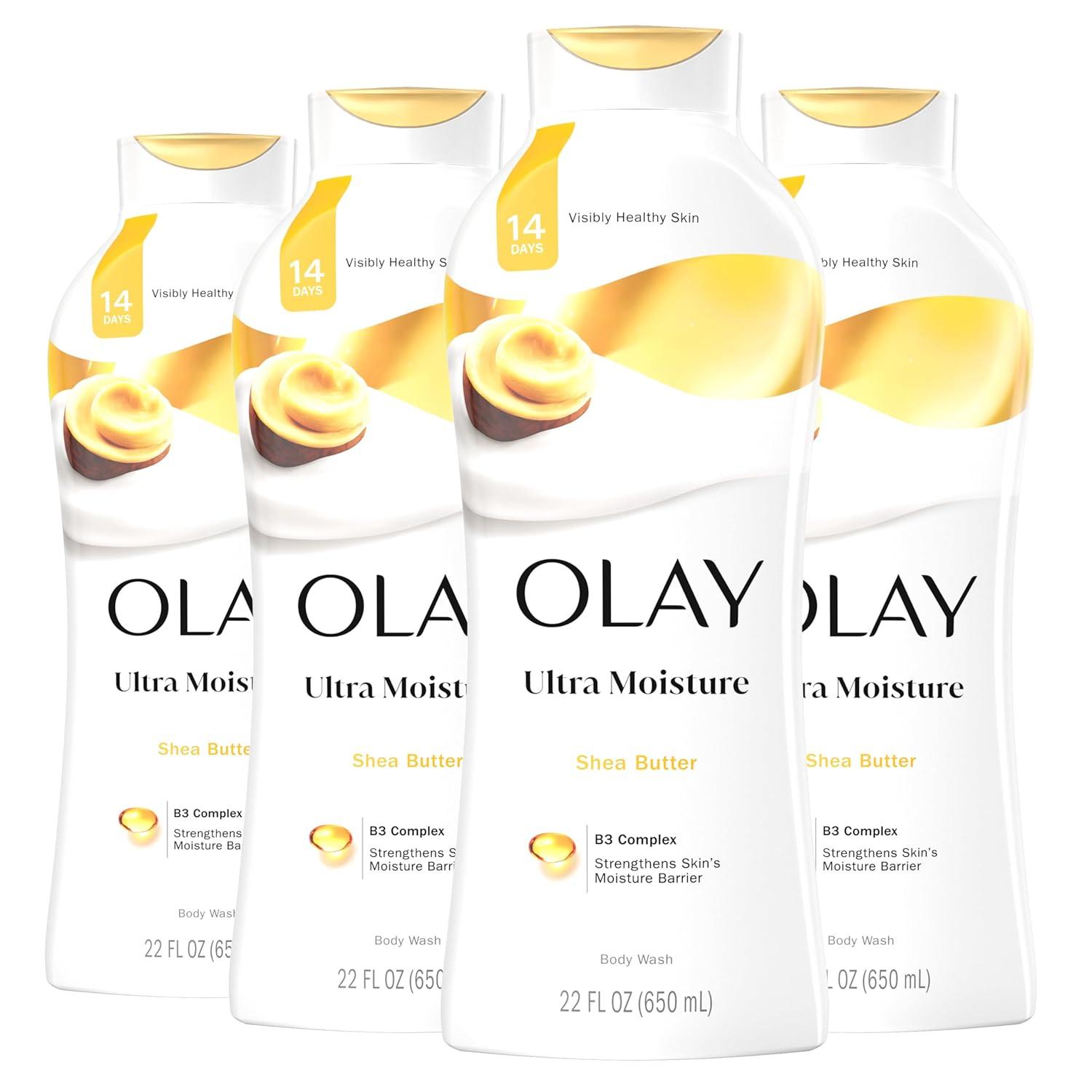 imageOlay Body Wash for Women Ultra Moisture 24hr Moisturizing Hydrating ampamp Refreshing B3 Vitamin Complex Free of Parabens ampamp Phthalates For All Skin Types Shea Butter Scent 22 fl oz Pack of 4Shea Butter