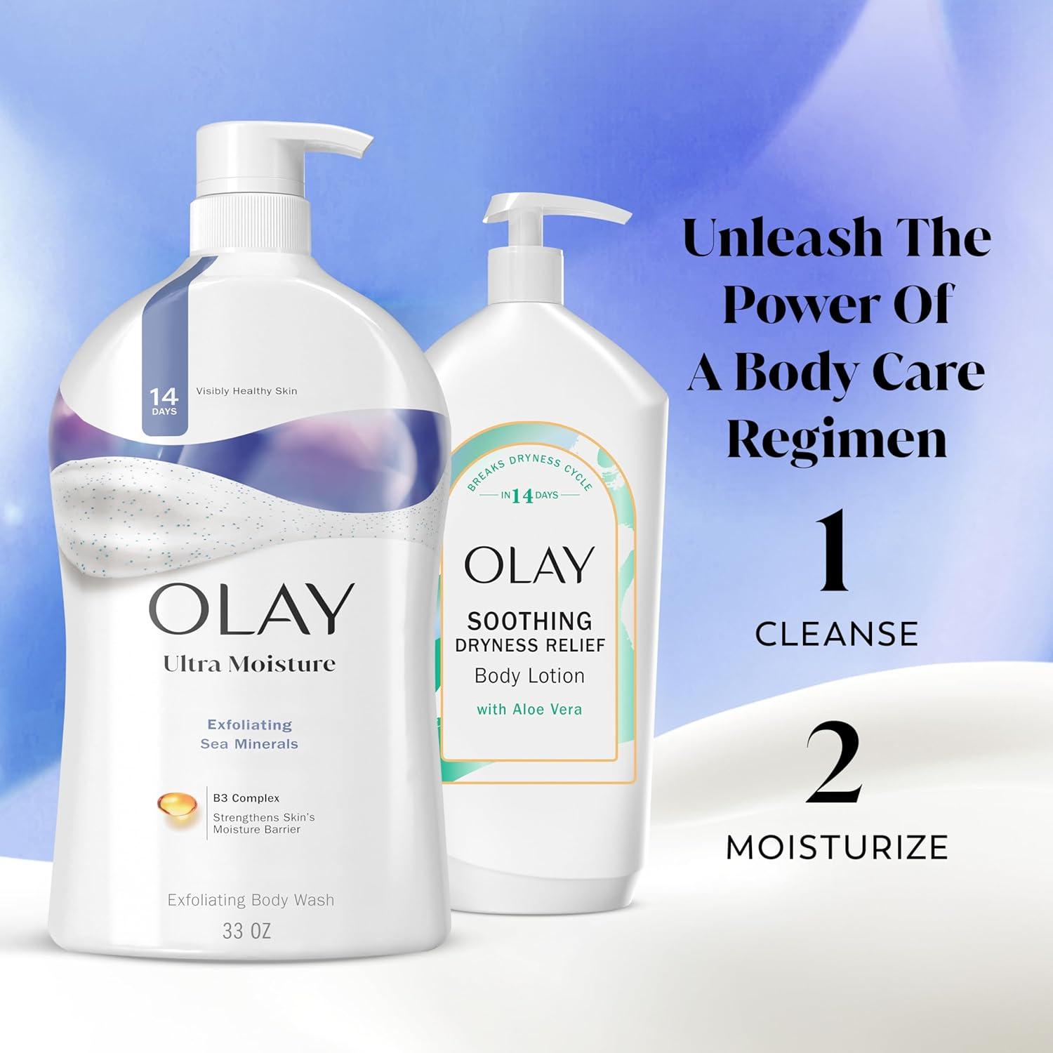 imageOlay Body Wash for Women Ultra Moisture Exfoliating Formula 24hr Moisturizing Hydrating ampamp Replenshing B3 Vitamin Complex For All Skin Types Sea Minerals Scent 33 fl oz Pack of 4
