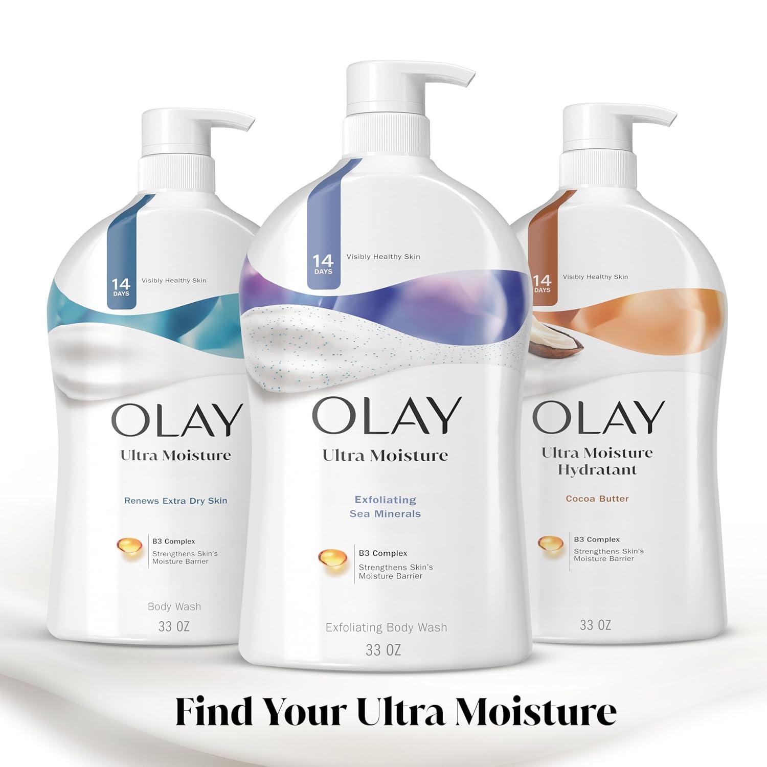 imageOlay Body Wash for Women Ultra Moisture Exfoliating Formula 24hr Moisturizing Hydrating ampamp Replenshing B3 Vitamin Complex For All Skin Types Sea Minerals Scent 33 fl oz Pack of 4