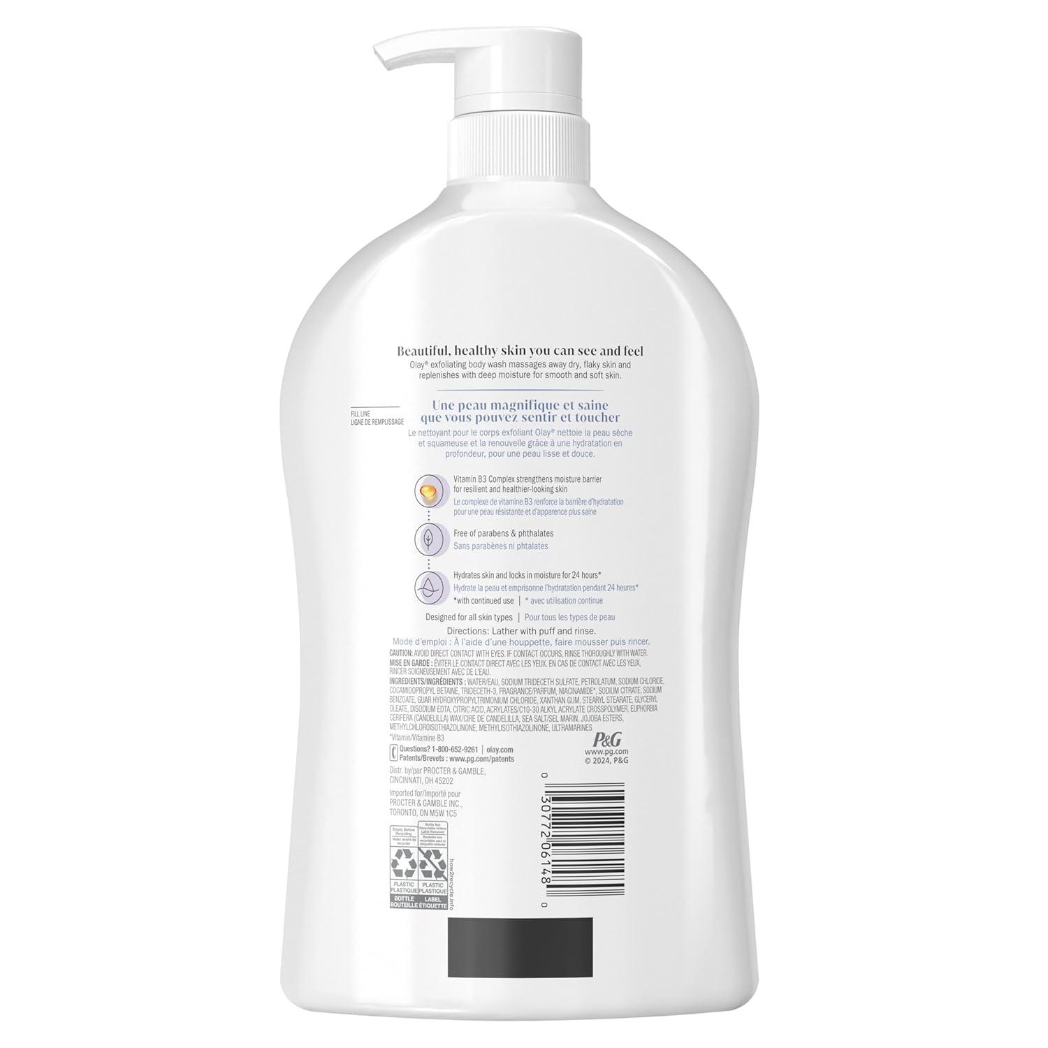 imageOlay Body Wash for Women Ultra Moisture Exfoliating Formula 24hr Moisturizing Hydrating ampamp Replenshing B3 Vitamin Complex For All Skin Types Sea Minerals Scent 33 fl oz Pack of 4