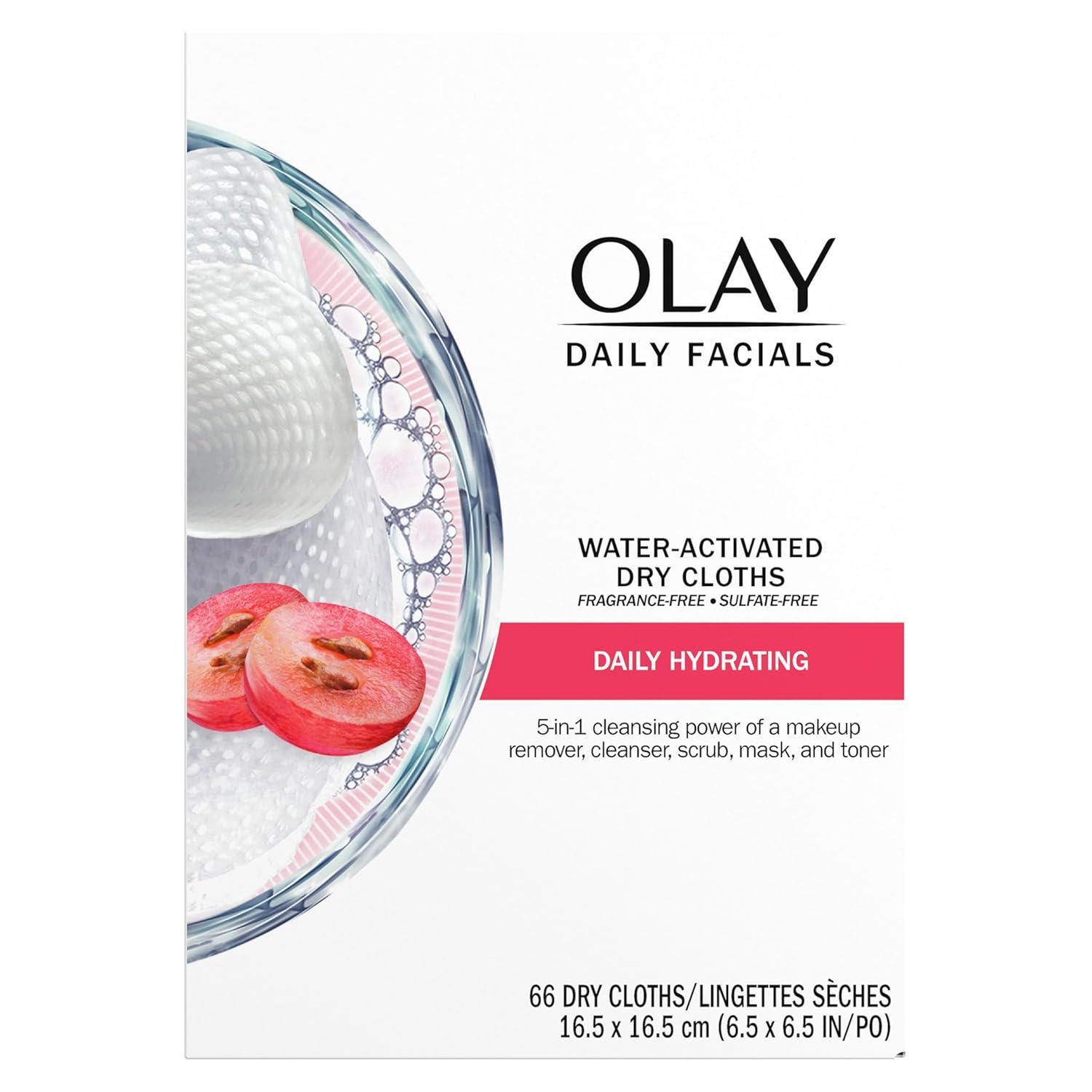 imageOlay Cleansing Wipes Daily Facials Power of a Makeup Remover Scrub Toner Mask and Cleanser  FragranceFree Textured NoSoap Cloth Gentle Skin Care Vitamin ComplexInfused Formula 66 ctDaily Hydrating Facial Dry Cloths