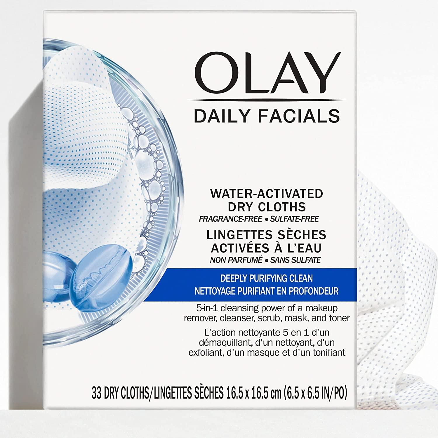 imageOlay Cleansing Wipes Daily Facials Power of a Makeup Remover Scrub Toner Mask and Cleanser  FragranceFree Textured NoSoap Cloth Gentle Skin Care Vitamin ComplexInfused Formula 66 ctWhite
