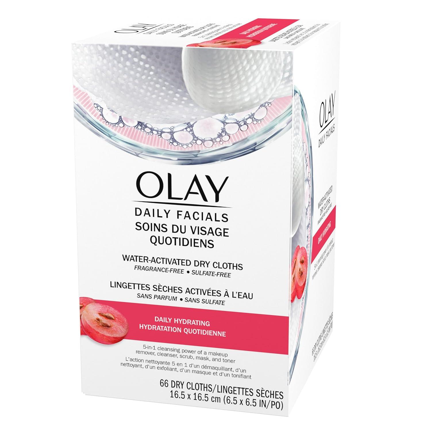 imageOlay Cleansing Wipes Daily Facials Power of a Makeup Remover Scrub Toner Mask and Cleanser  FragranceFree Textured NoSoap Cloth Gentle Skin Care Vitamin ComplexInfused Formula 66 ctDaily Hydrating Facial Dry Cloths