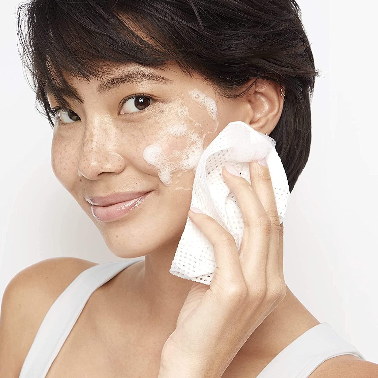 imageOlay Cleansing Wipes Daily Facials Power of a Makeup Remover Scrub Toner Mask and Cleanser  FragranceFree Textured NoSoap Cloth Gentle Skin Care Vitamin ComplexInfused Formula 66 ctWhite