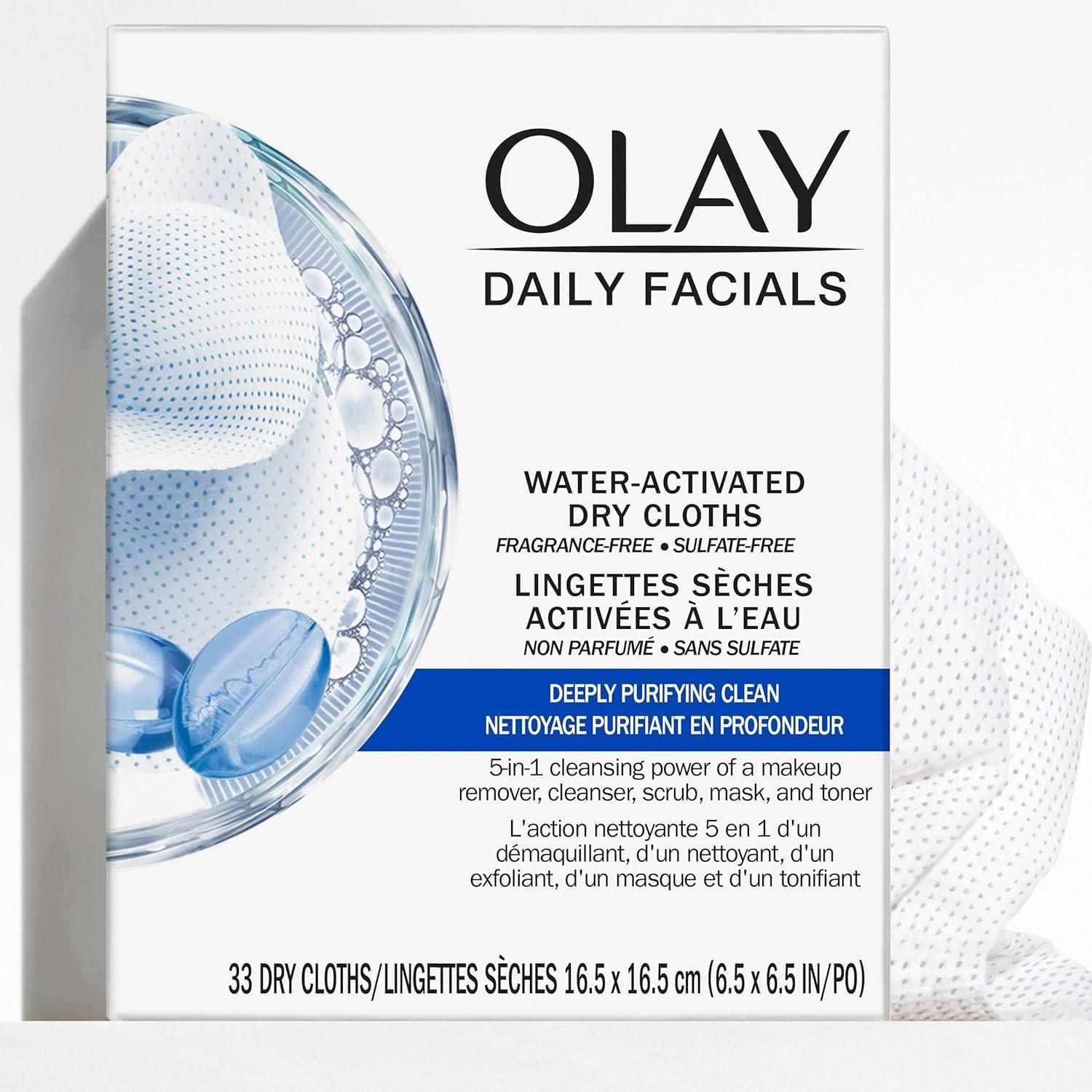 imageOlay Cleansing Wipes Daily Facials Power of a Makeup Remover Scrub Toner Mask and Cleanser  FragranceFree Textured NoSoap Cloth Gentle Skin Care Vitamin ComplexInfused Formula 66 ctWhite