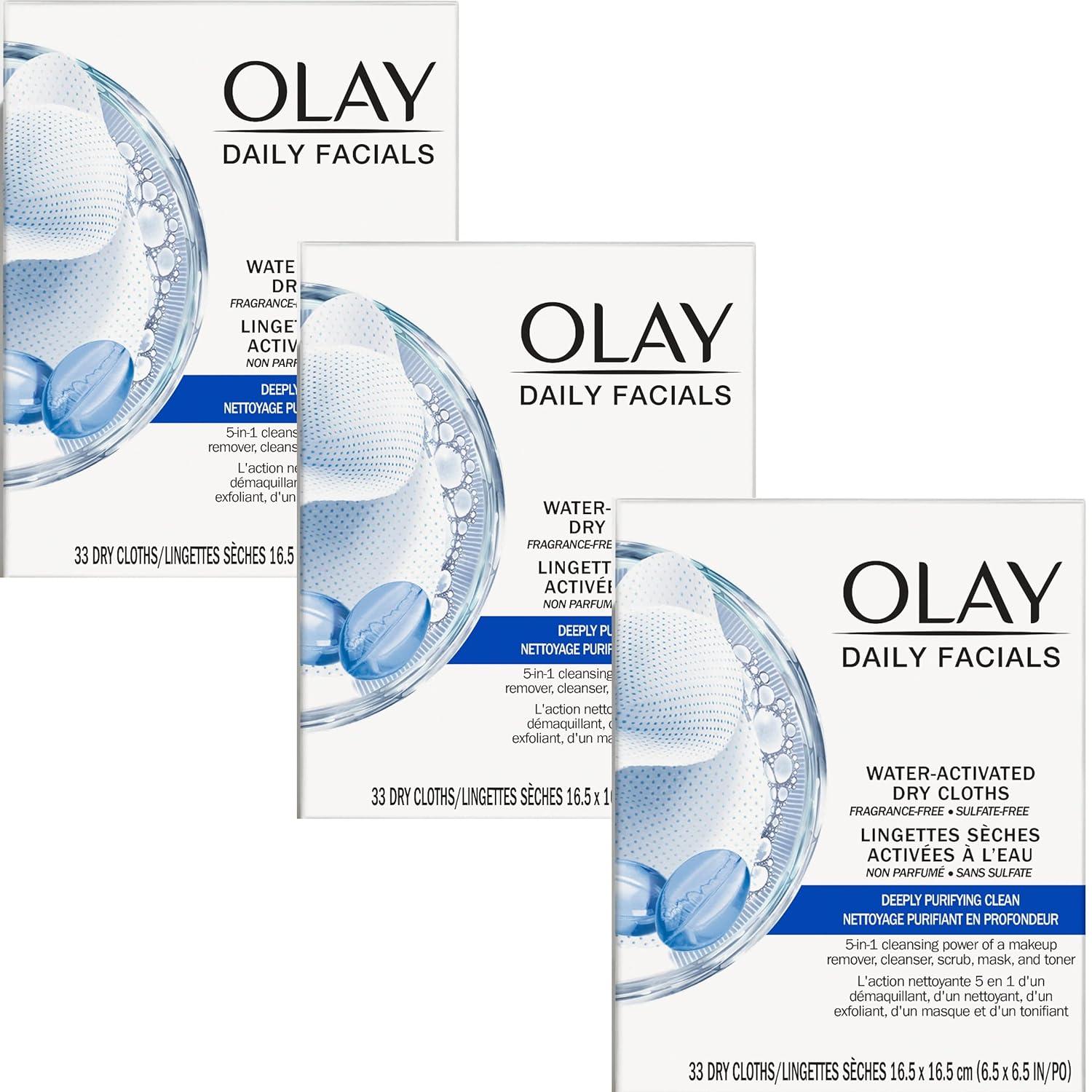 imageOlay Cleansing Wipes Daily Facials Power of a Makeup Remover Scrub Toner Mask and Cleanser  FragranceFree Textured NoSoap Cloth Gentle Skin Care Vitamin ComplexInfused Formula 66 ctWhite