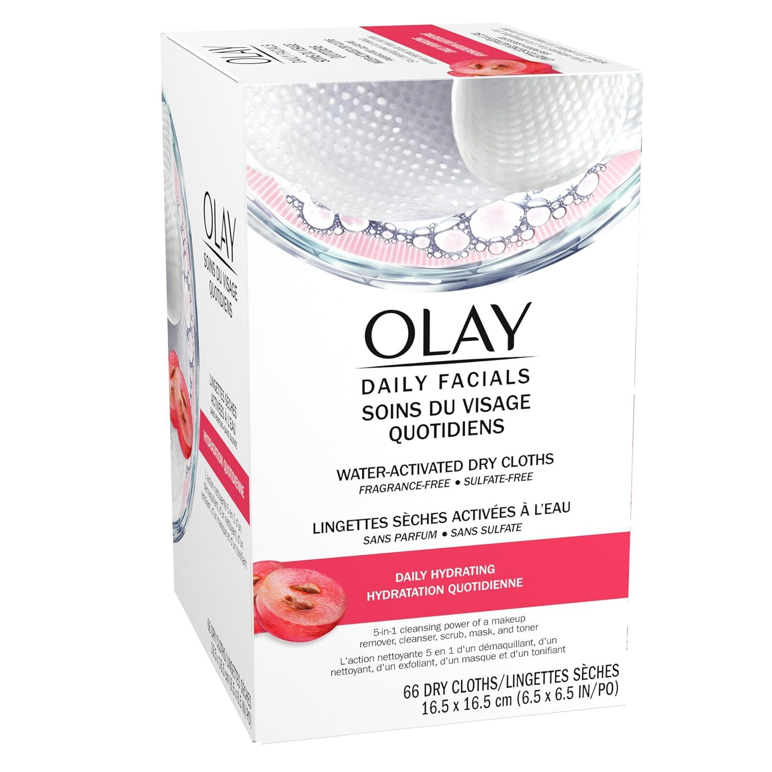 imageOlay Cleansing Wipes Daily Facials Power of a Makeup Remover Scrub Toner Mask and Cleanser  FragranceFree Textured NoSoap Cloth Gentle Skin Care Vitamin ComplexInfused Formula 66 ctDaily Hydrating Facial Dry Cloths
