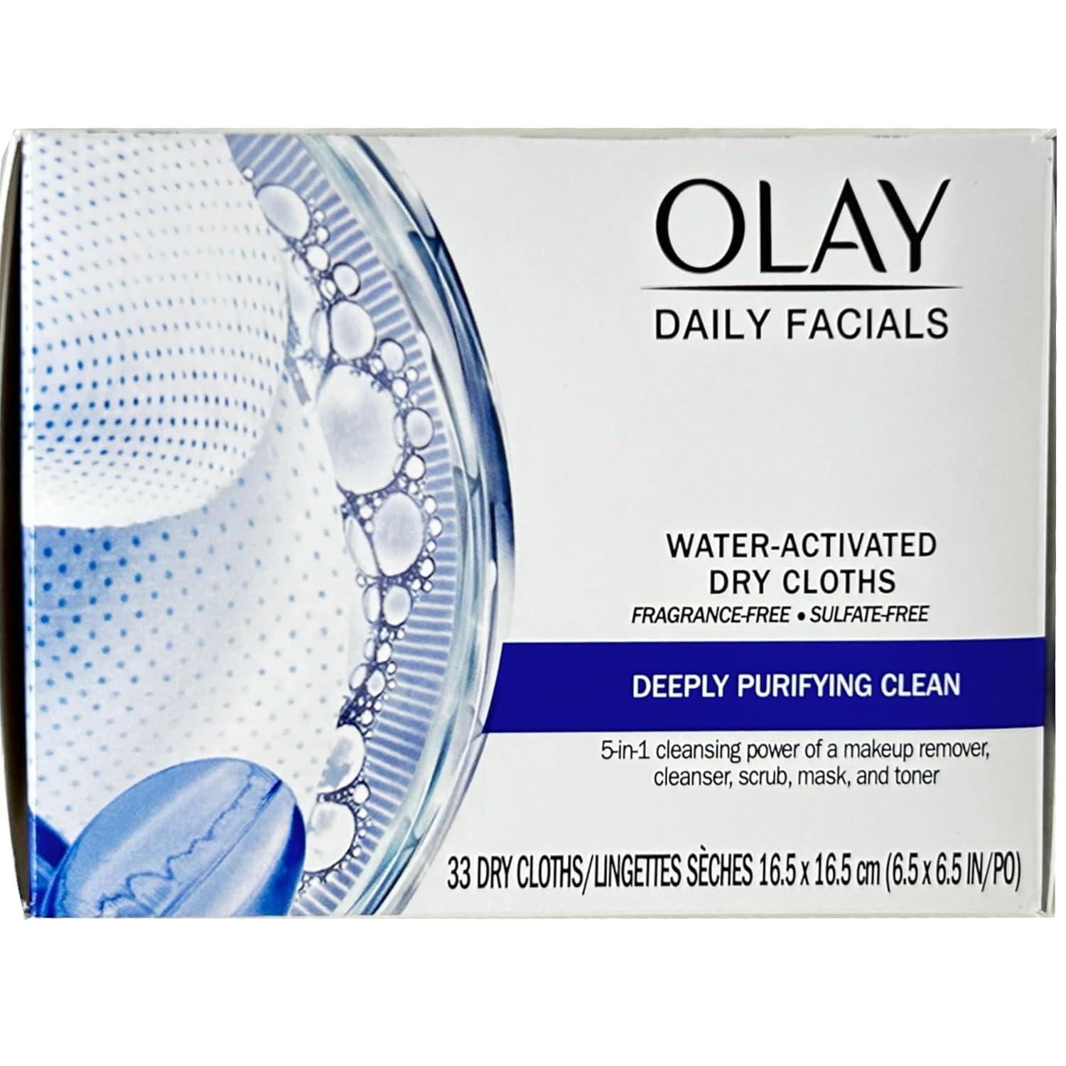 imageOlay Cleansing Wipes Daily Facials Power of a Makeup Remover Scrub Toner Mask and Cleanser  FragranceFree Textured NoSoap Cloth Gentle Skin Care Vitamin ComplexInfused Formula 66 ctWhite