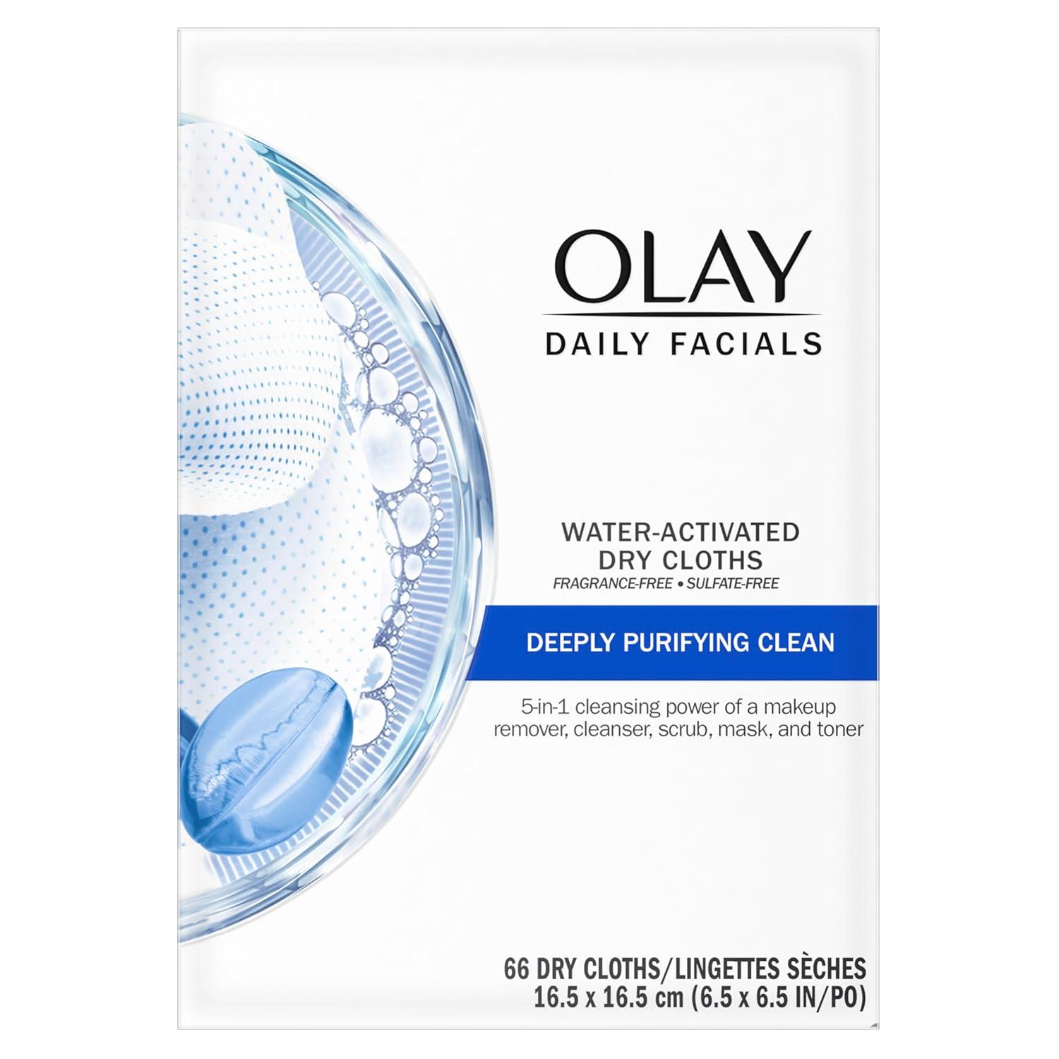 imageOlay Cleansing Wipes Daily Facials Power of a Makeup Remover Scrub Toner Mask and Cleanser  FragranceFree Textured NoSoap Cloth Gentle Skin Care Vitamin ComplexInfused Formula 66 ctBlue