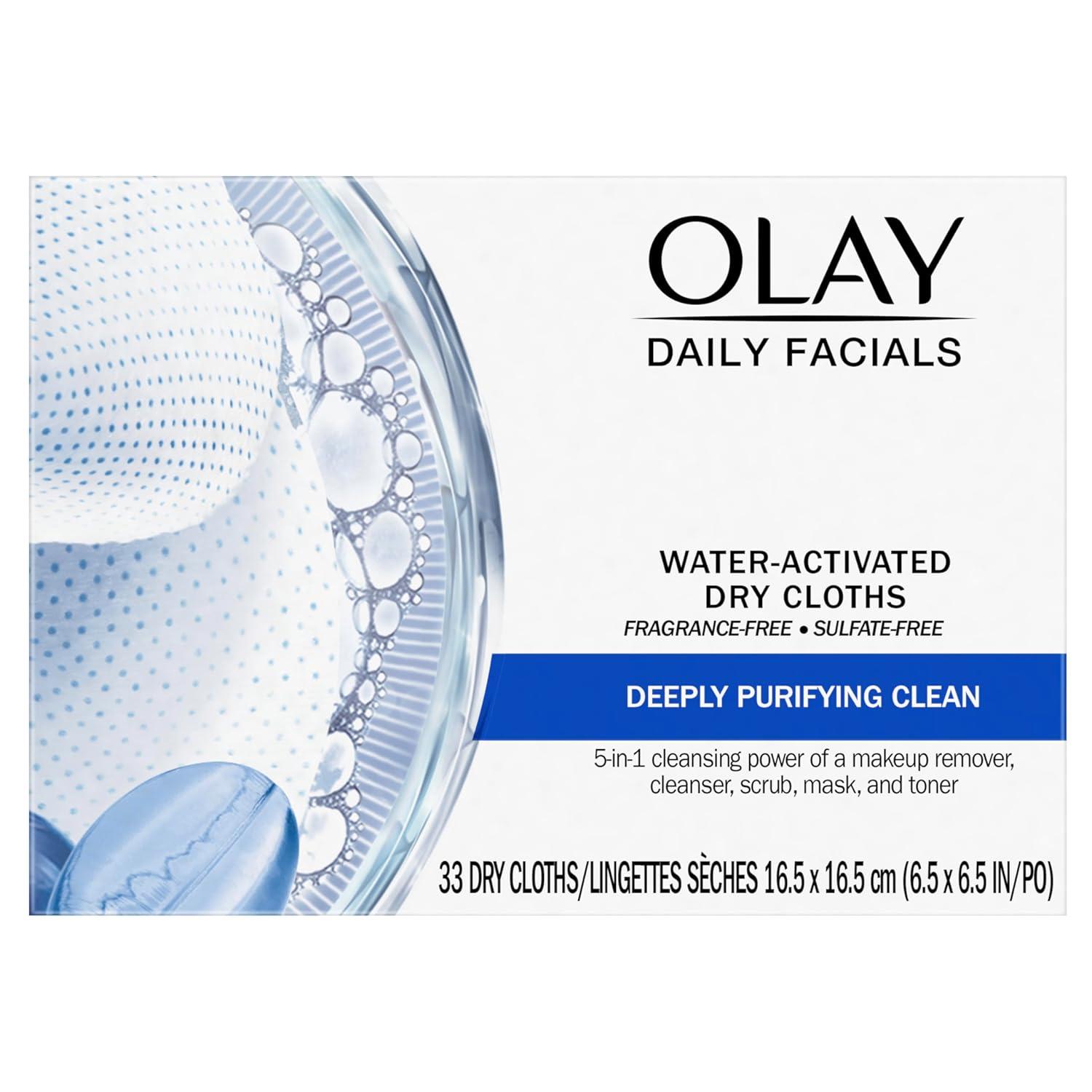 imageOlay Cleansing Wipes Daily Facials Power of a Makeup Remover Scrub Toner Mask and Cleanser  FragranceFree Textured NoSoap Cloth Gentle Skin Care Vitamin ComplexInfused Formula 66 ctNavy blue
