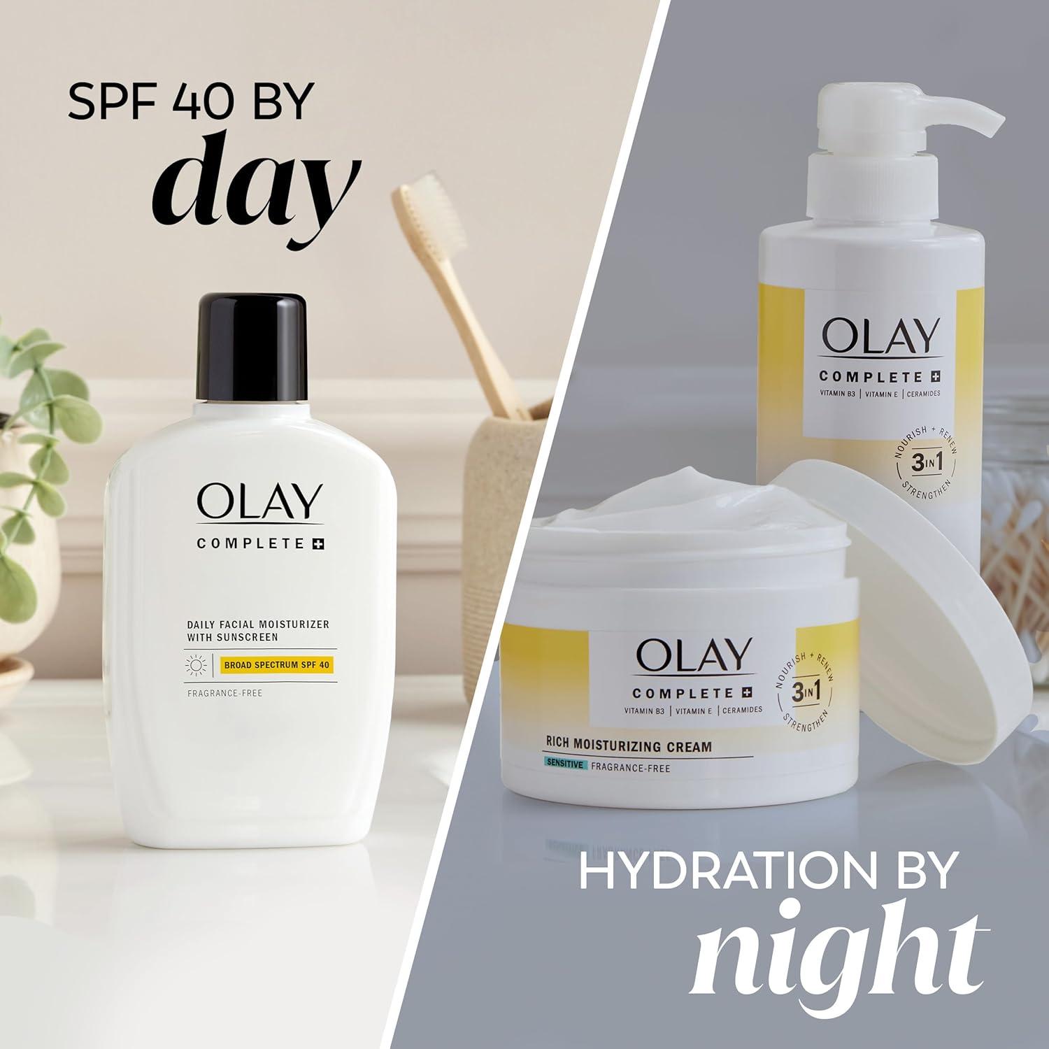 imageOlay Complete Face Moisturizer with Sunscreen SPF 40 For Sensitive Skin Broad Spectrum Sun Protection FragrenceFree  No White Cast on All Tones Nourishes Moisture Barrier  Ceramides 6 Oz