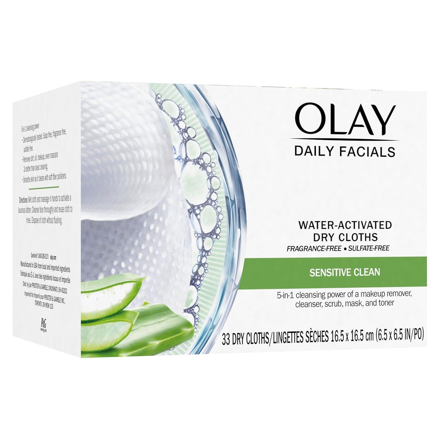 imageOlay Daily Facials for Clean Sensitive Skin Makeup Remover Wipes SoapFree and FragranceFree Cleanser Cloths 33 Count Pack of 3