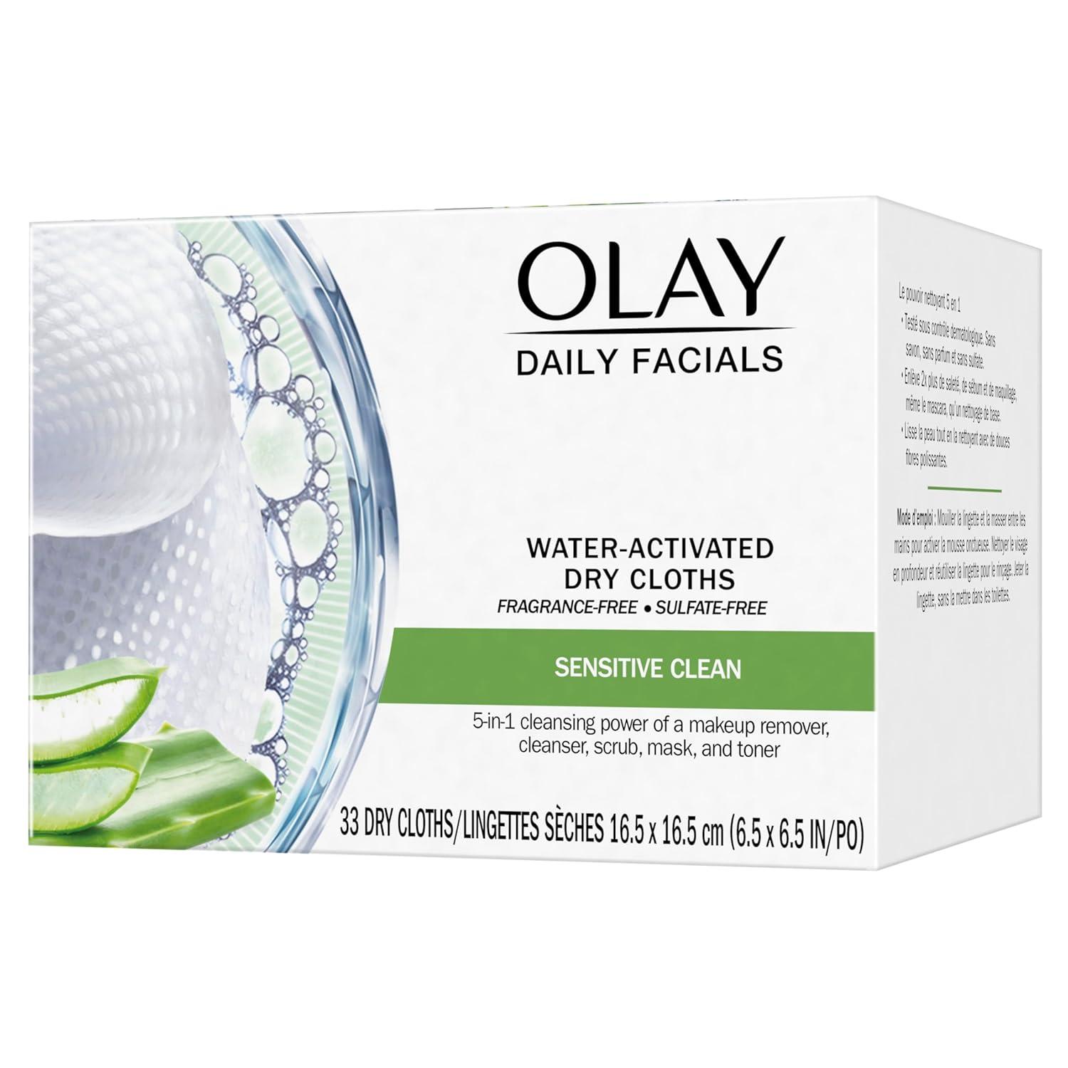 imageOlay Daily Facials for Clean Sensitive Skin Makeup Remover Wipes SoapFree and FragranceFree Cleanser Cloths 33 Count Pack of 3
