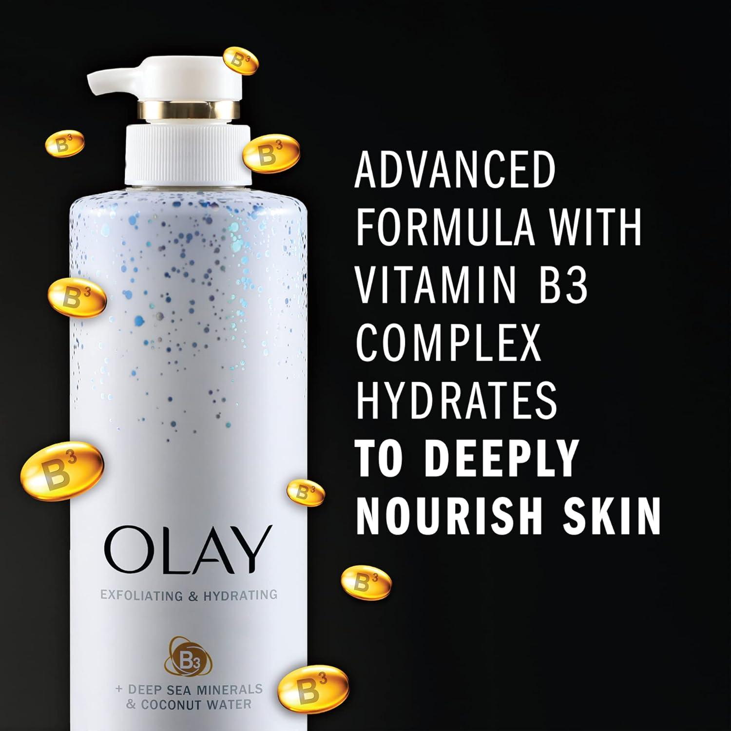 imageOlay Exfoliating ampamp Hydrating Body Wash With Deep Sea Minerals Coconut Water and Vitamin B3 20 fl oz Pack of 4Coconut