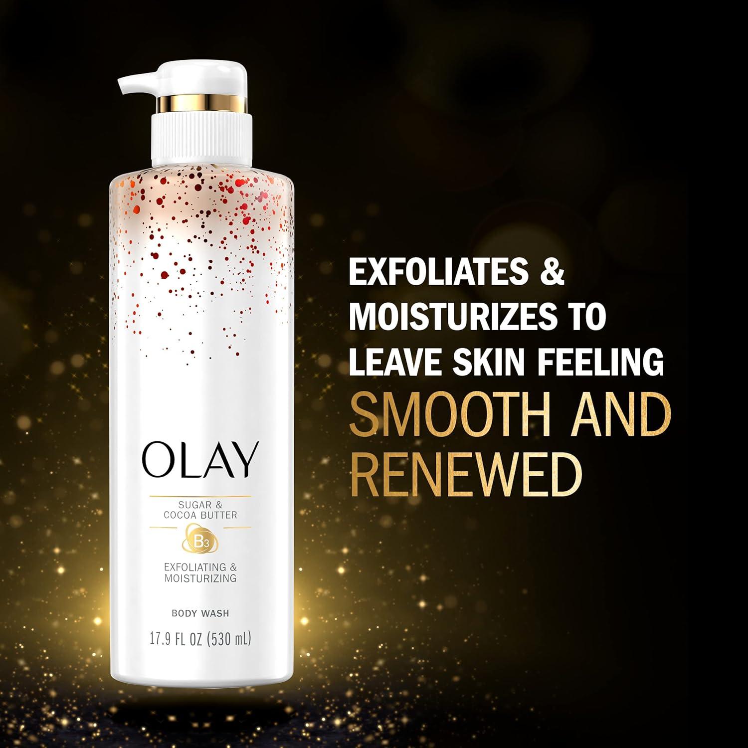 imageOlay Exfoliating ampamp Moisturizing Body Wash With Sugar Cocoa Butter and Vitamin B3 20 Fl Ounce Pack of 4Sugar Cocoa Butter  Vitamin B3