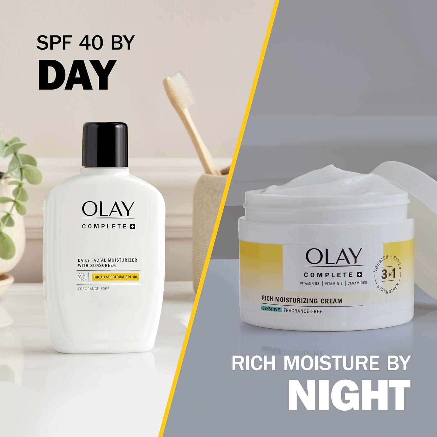 imageOlay Face Moisturizer Complete Rich Moisturizing Cream  FragranceFree Gentle for Dry ampamp Sensitive Skin 3in1 Hydrating to Strengthen Nourish Renew  Niacinamide Vitamin E ampamp Ceramides 85 oz