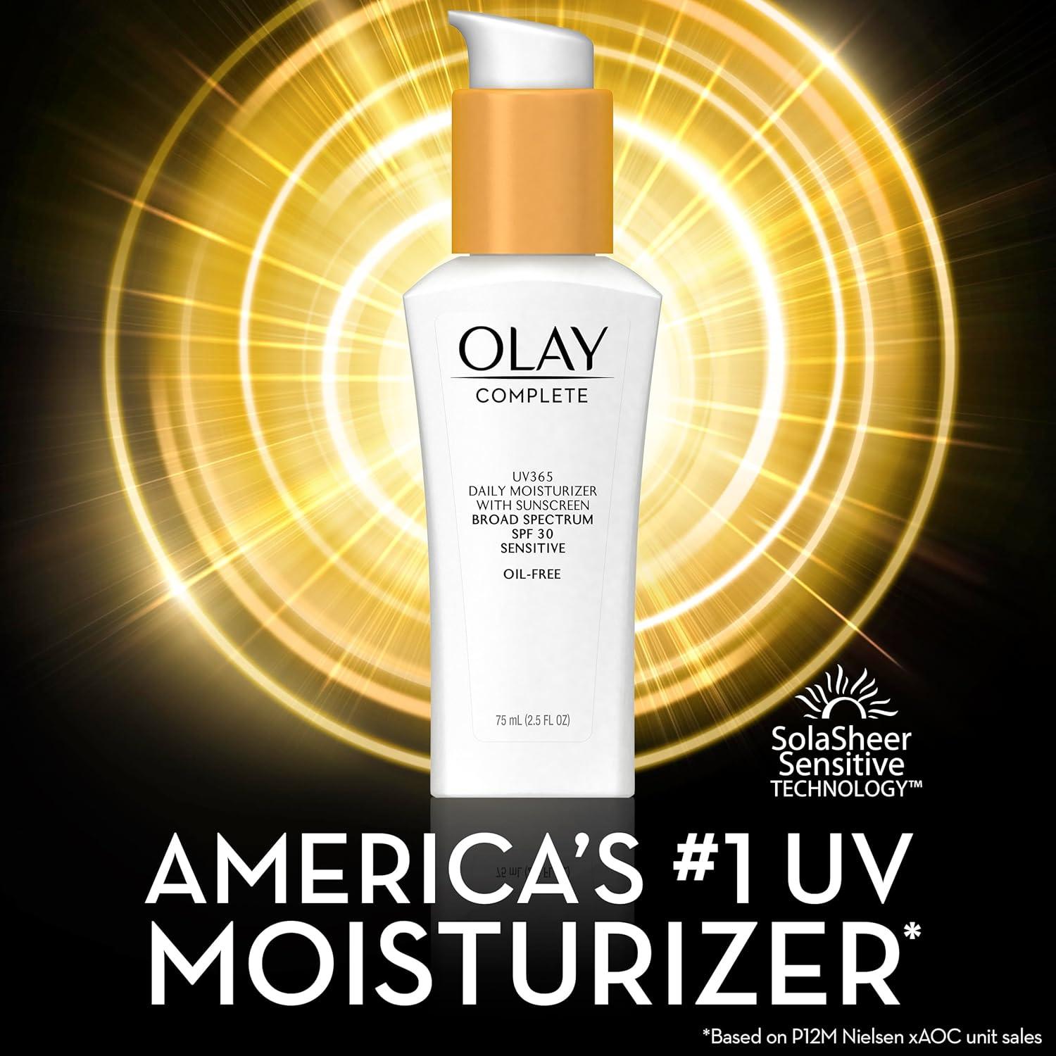 imageOlay Face Moisturizer Complete with Sunscreen SPF 30 FragranceFree for Sensistive Skin Broad Spectrum Sun Protection LongLasting Hydration NonComedogenic  Vitamin E ampamp Aloe  25 Oz  2 Pack