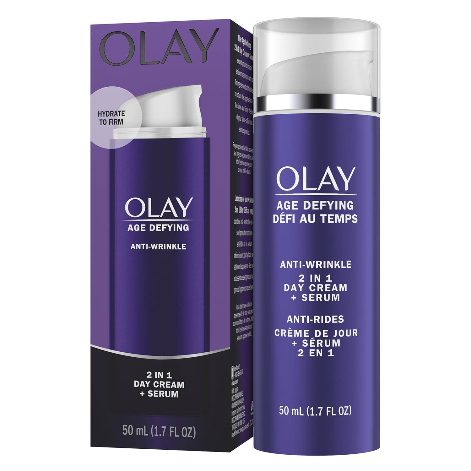 imageOlay Face Serum Age Defying AntiWrinkle 2in1 Day Cream  AntiAging AntiWrinkle Smooths Fine Lines and Wrinkles Firming Lifting  Niacinamide Glycerin Aloe Vera 17 Oz